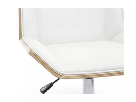 Chaise de bureau à roulettes design blanc, bois clair et acier chromé MELKIOR