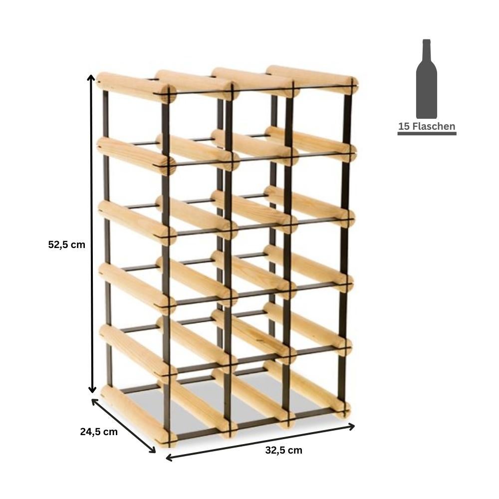 PROREGAL Modulair Wijnrek Vinotega Mod Metaal HxBxD 52,5 x 32,5 x 24,5 cm 3 x 5 Flessen Massief grenenhout Bruin Geolied