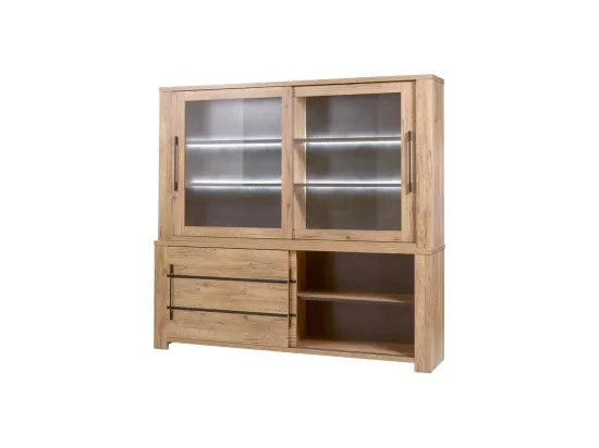 Vaisselier 4 portes à LED Chêne Miel/Métal - STERA