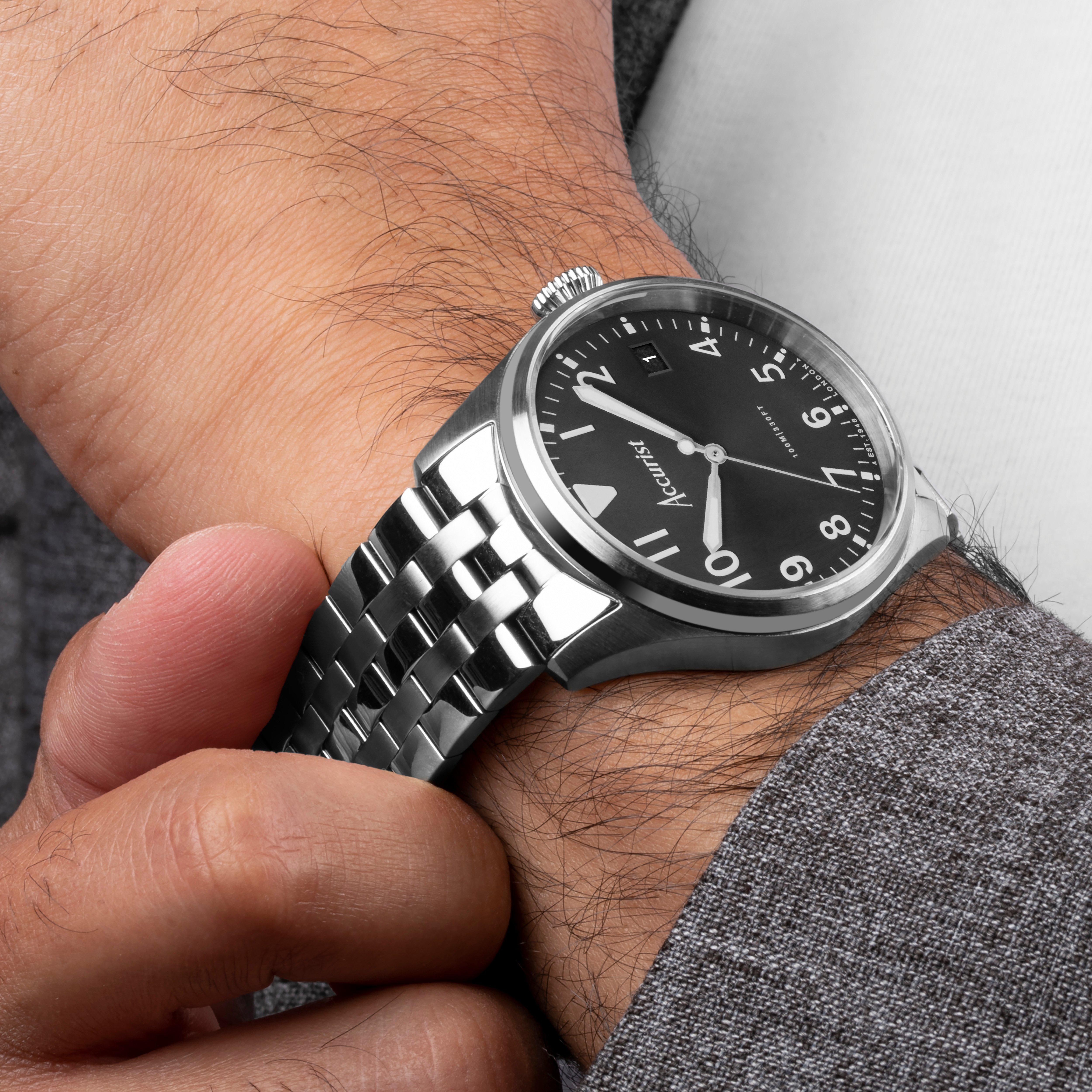 Accurist Aviation Mens Stainless Steel Classic Analogue Quartz Watch