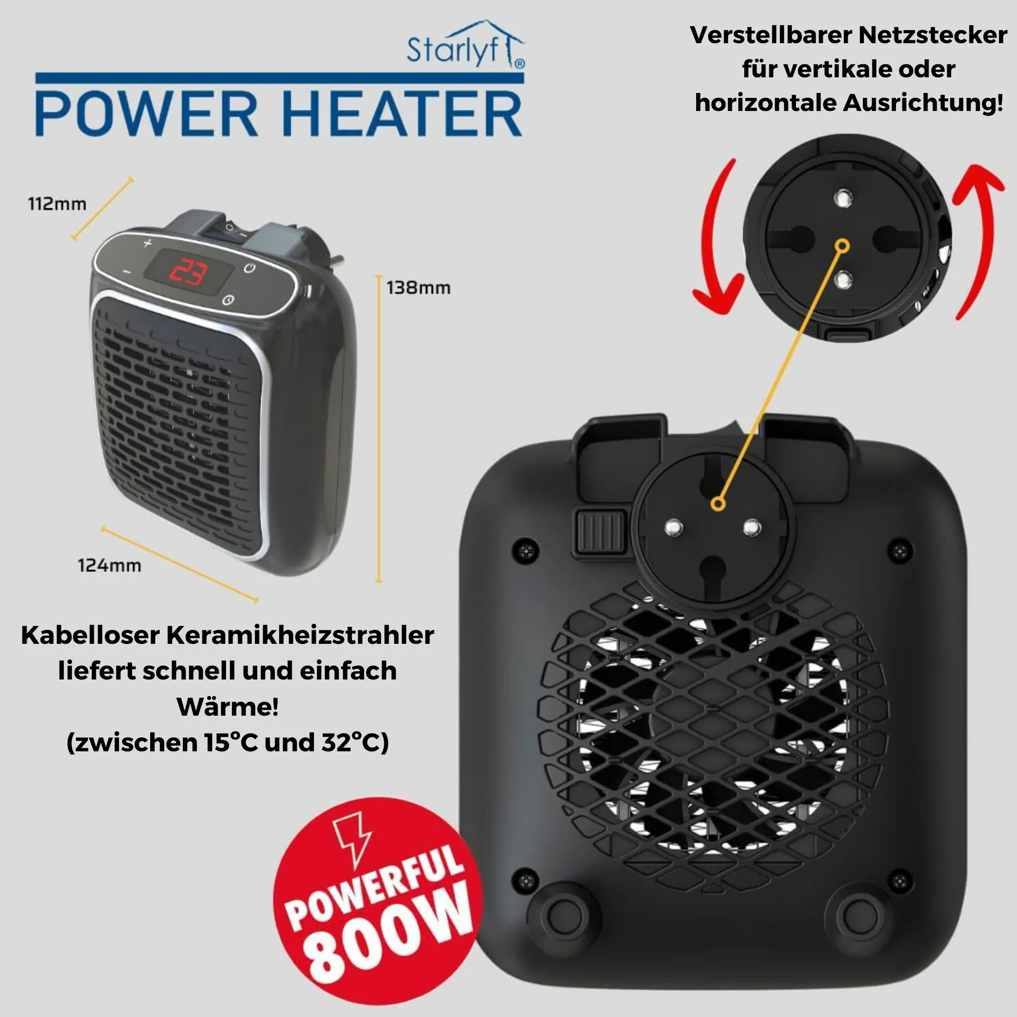 Starlyf® Steckdosen Mini Wandheizgerät - Heizlüfter Power Heater