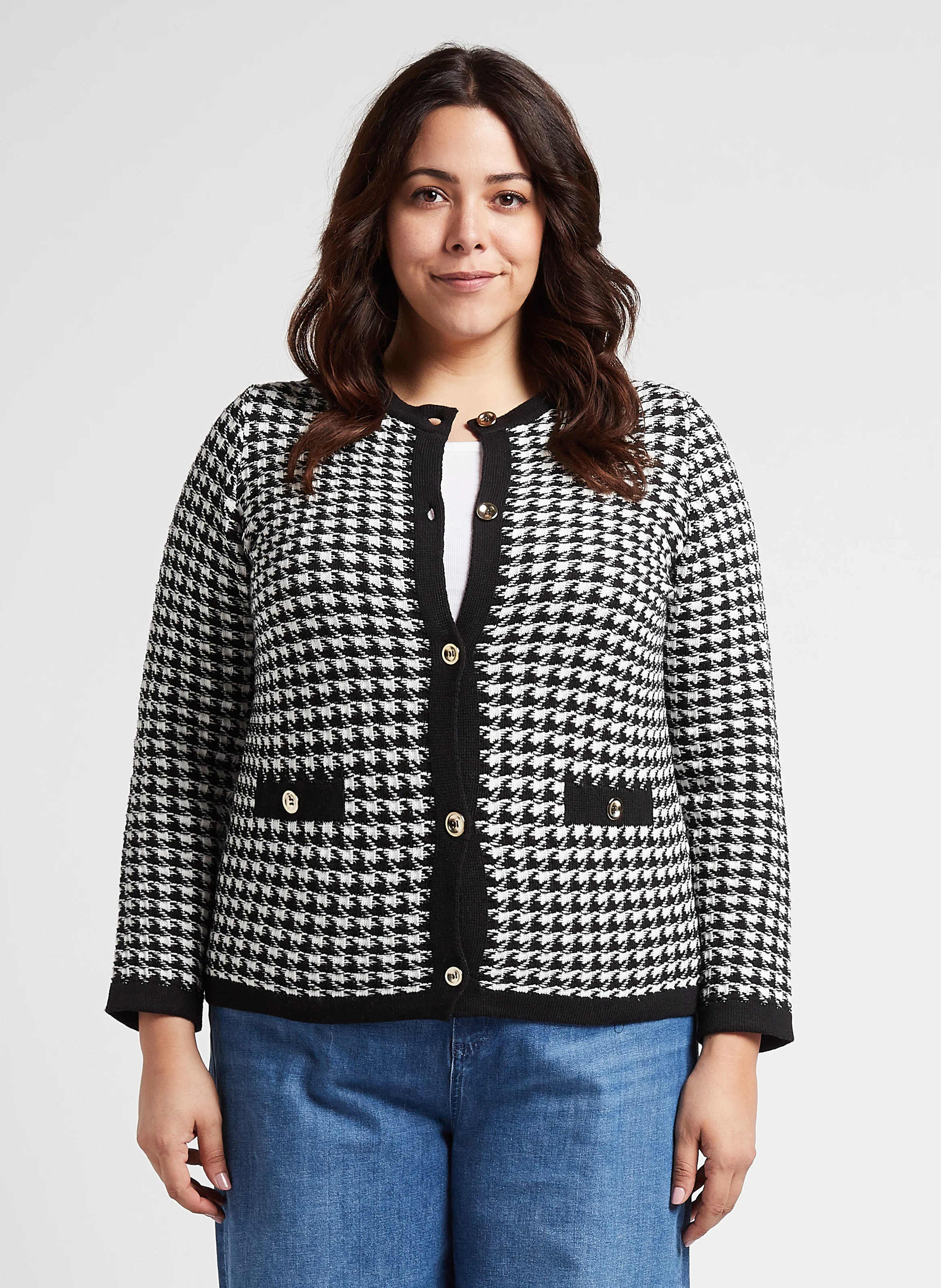 MUSA - Gilet col rond jacquard en coton mélangé| Noir