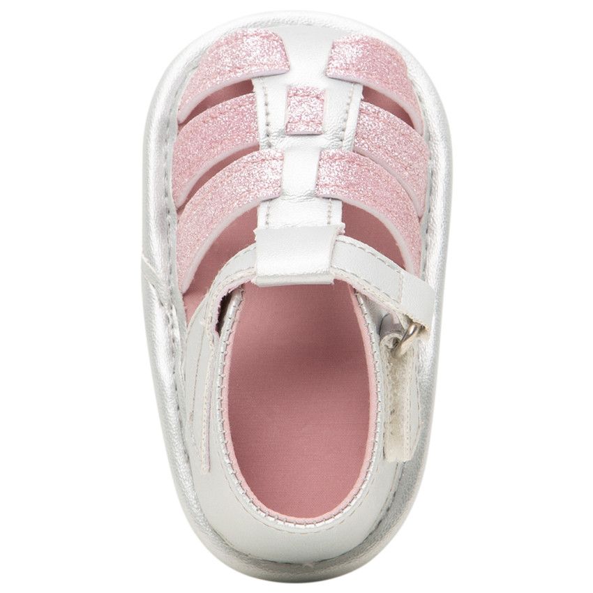 Nu-pieds souples argentés à brides roses pailletées - Gris chiné