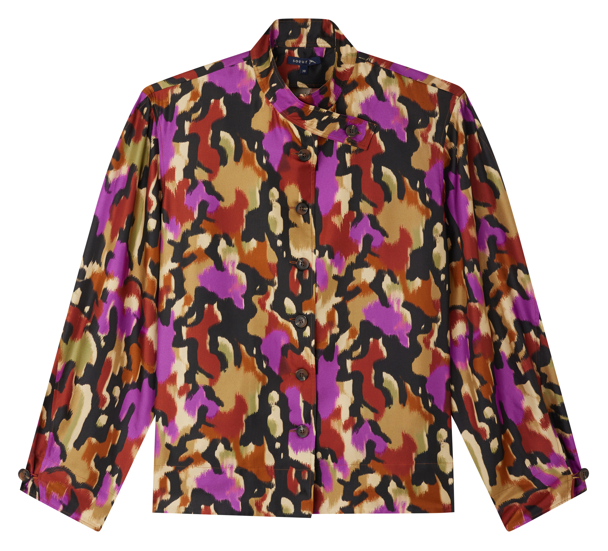 CALYPSO - Chemise ample col montant en soie imprimée | Multicolore