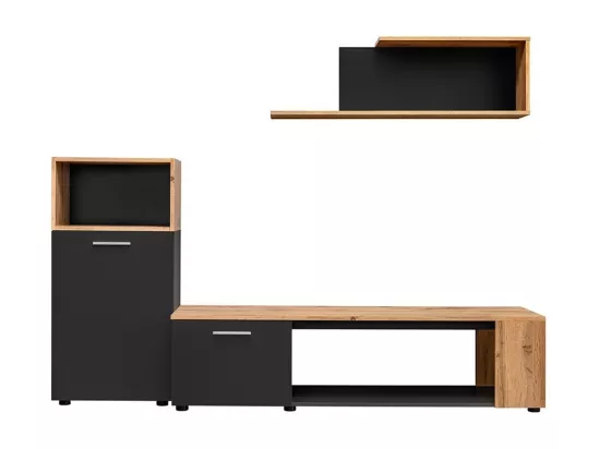 Ensemble de 3 meubles design pour votre salon collection MOZES. Coloris noir et chêne