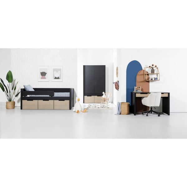 Europe Baby Ralph Kinderkamer Zwart / Accent Hout Look | Bed 90 x 200 cm   Bureau   Kast 2-Deurs