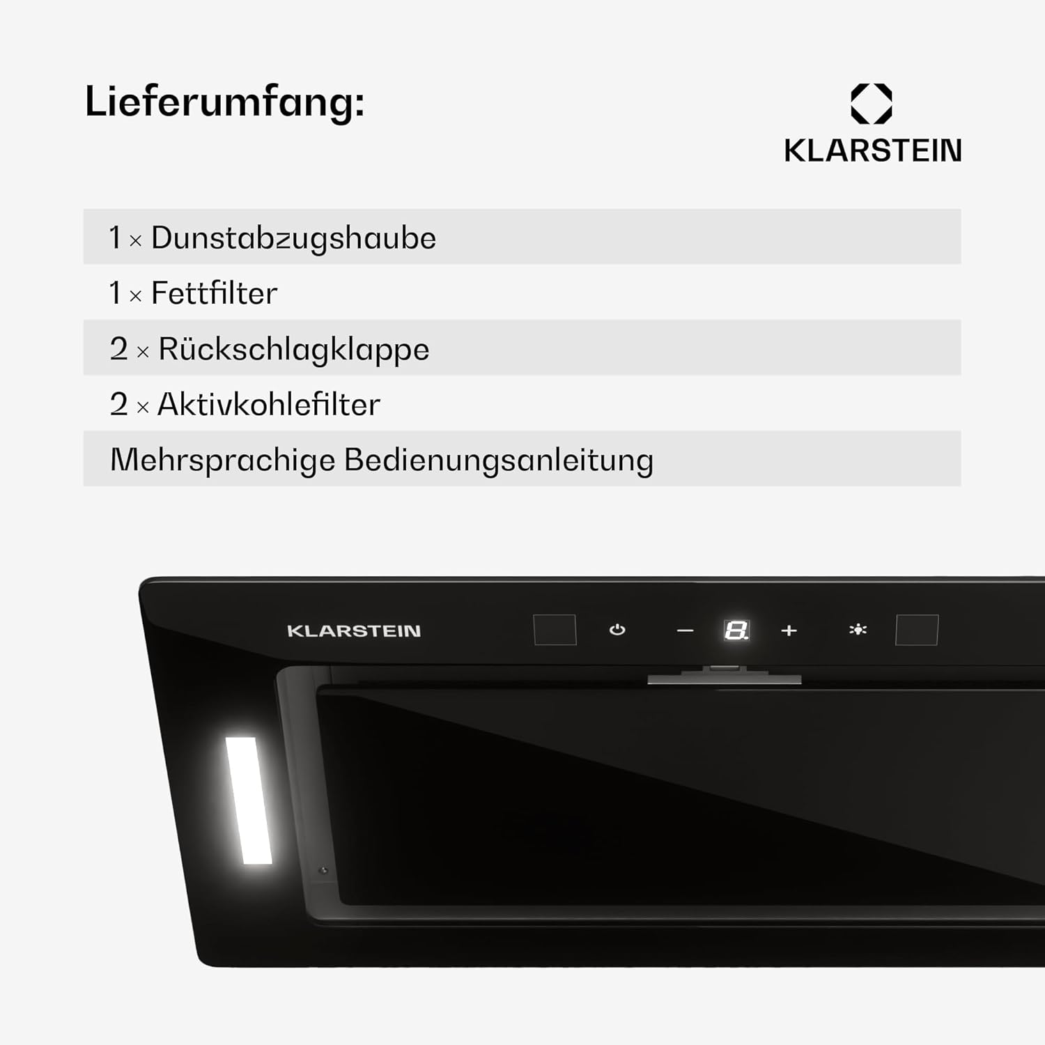 Klarstein Dunstabzugshaube, Abluft/Umluft-Dunstabzugshaube, Dunstabzug mit Filter, LED-Beleuchtung & Touch-Bedienfeld, Leise Abzugshaube mit 466 m³/h Luftstrom, Effizienter Edelstahl-Dunstabzug