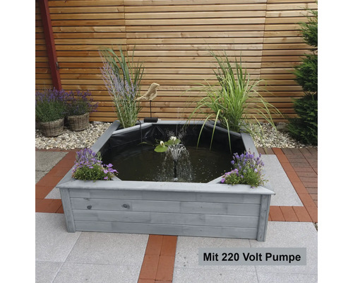 Promadino verhoogde vijver, minivijver met 4 zijbeplantingszones, grijs met vijverfolie, 144 x 144 x 40 cm