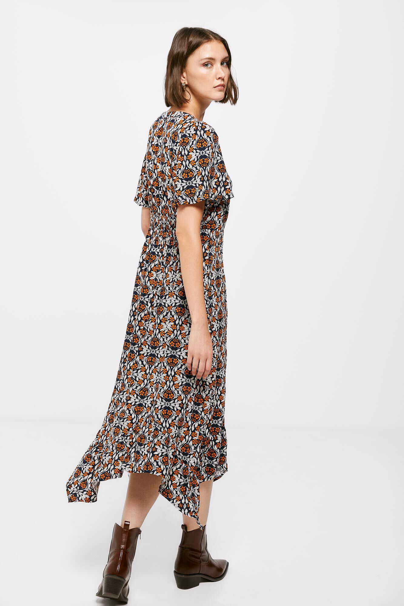Vestido midi com estampa picot