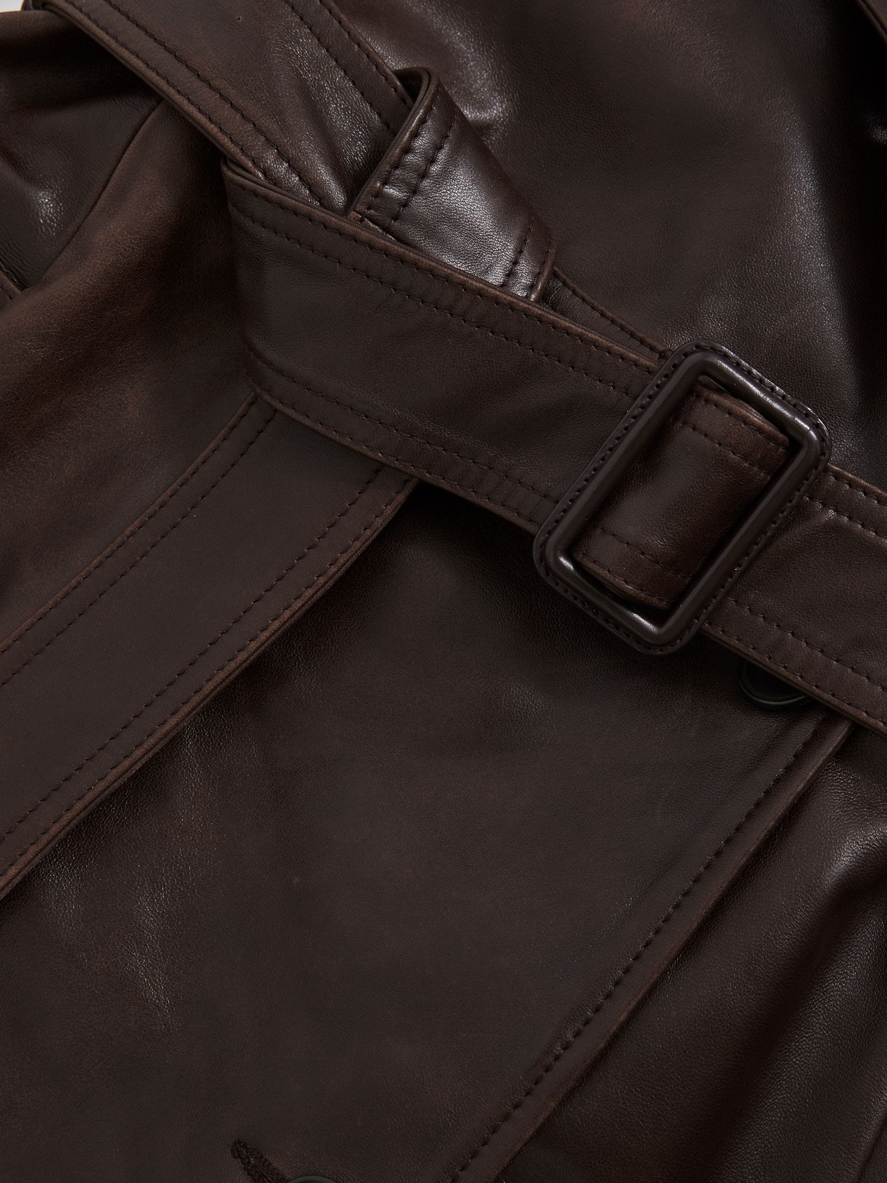 Chocoladebruin - Reiss Hattie Leather Double-Breasted Trench Coat