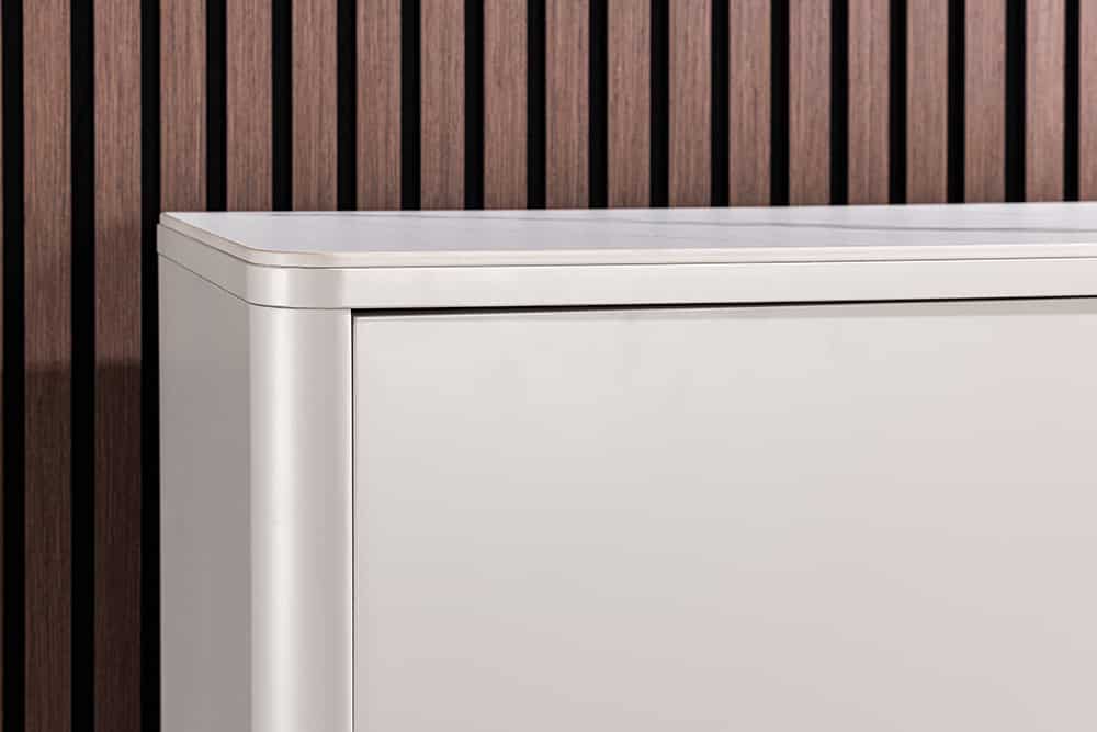 Design Highboard SAVOY 130cm kaschmir weiß Marmor Keramik mit Stauraum und 3D-Front