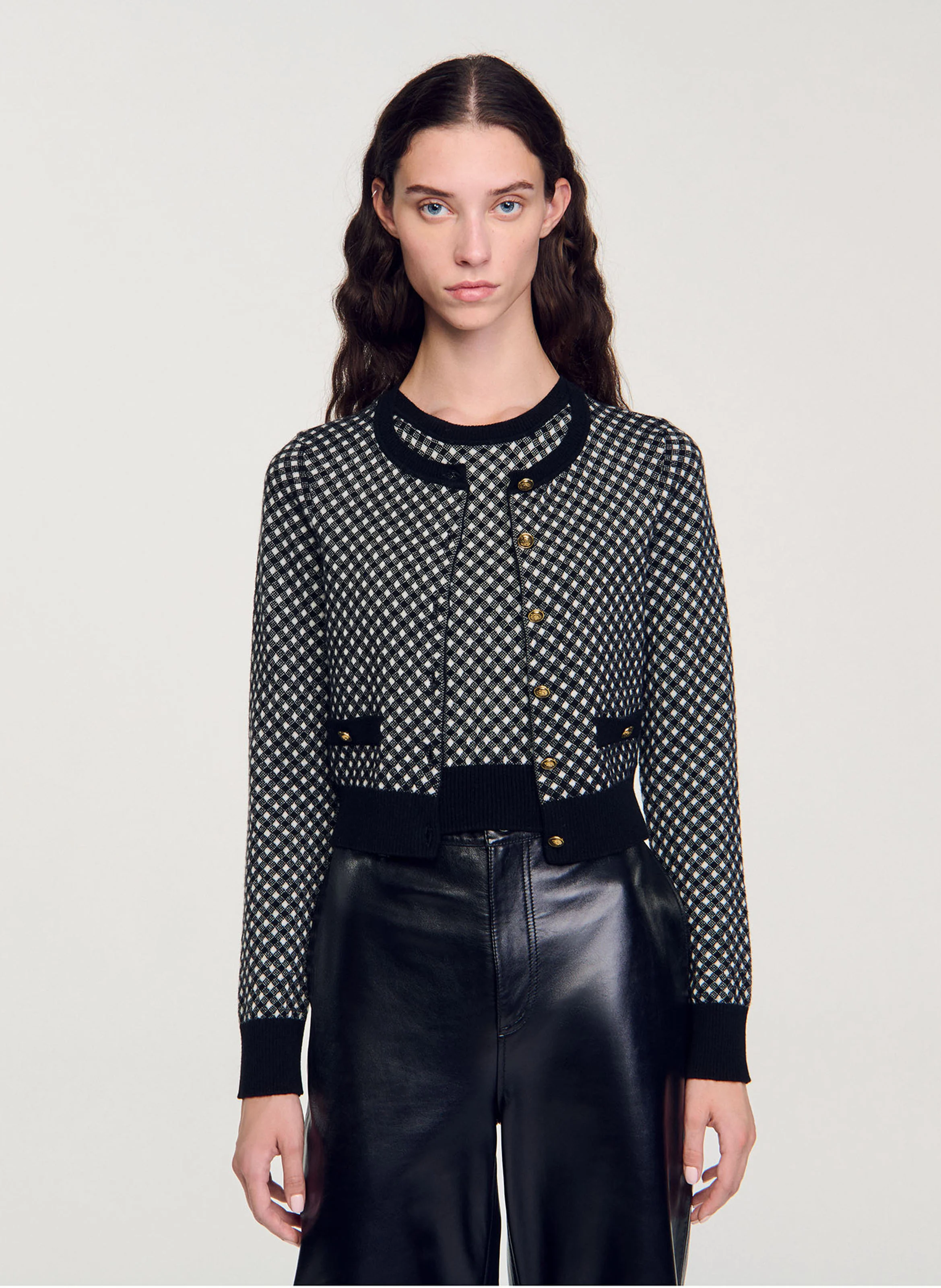 Cardigan col rond en laine mélangée | Noir