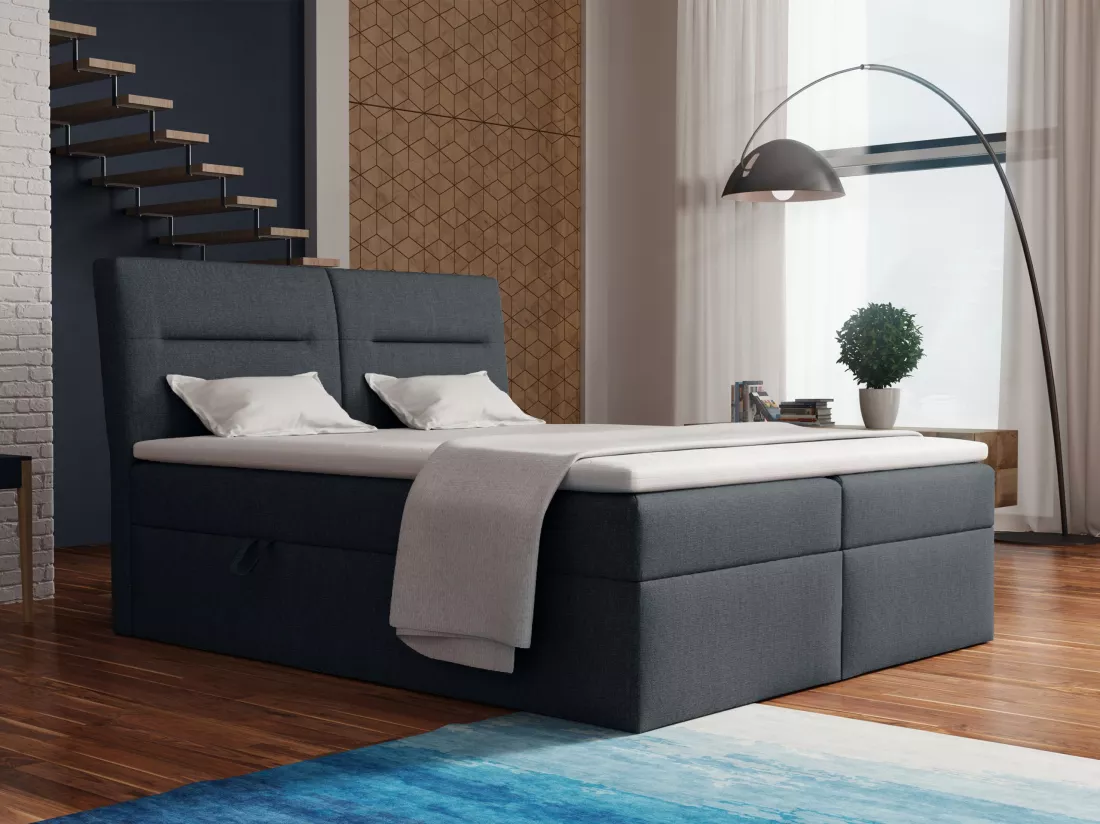 LE LIT BOXSPRING Moderno avec coffres de lit et surmatelas, en tissu Fancy 97 (gris foncé), 140x200 cm.