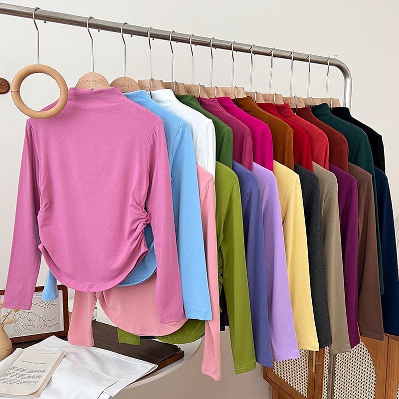 Babique - T-shirt met lange mouwen en mockneck, effen en gerimpeld