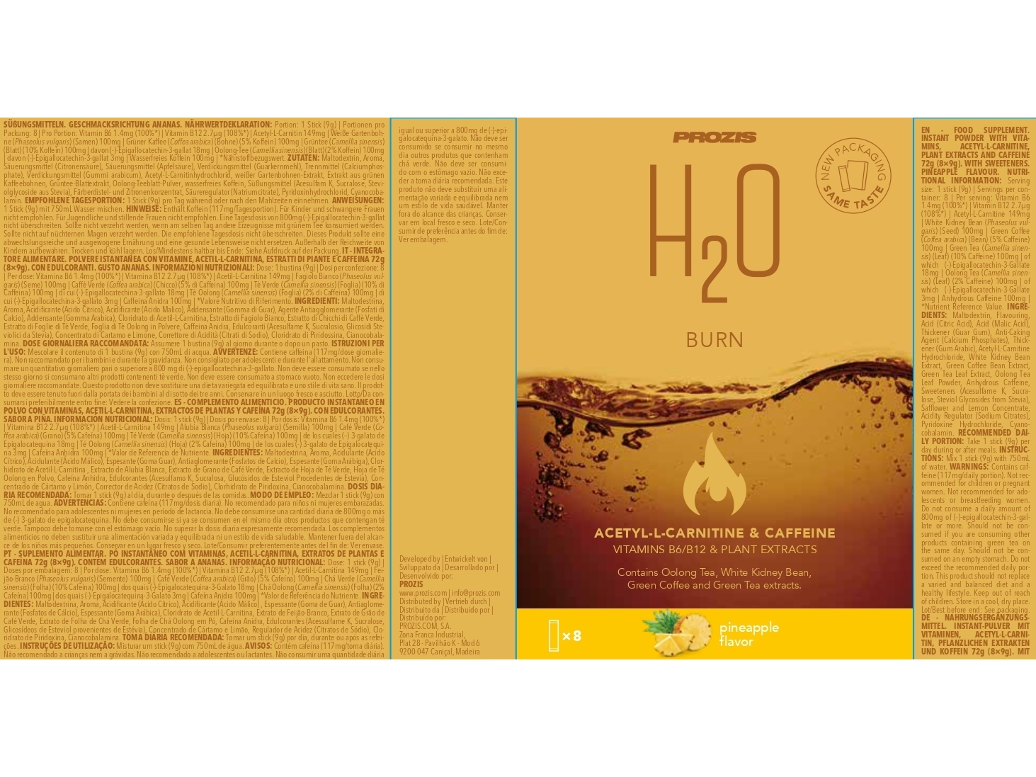 BEBIDAS INSTANTANEA H2O PROZIS BURN ANANÁS 72G (8X9G)