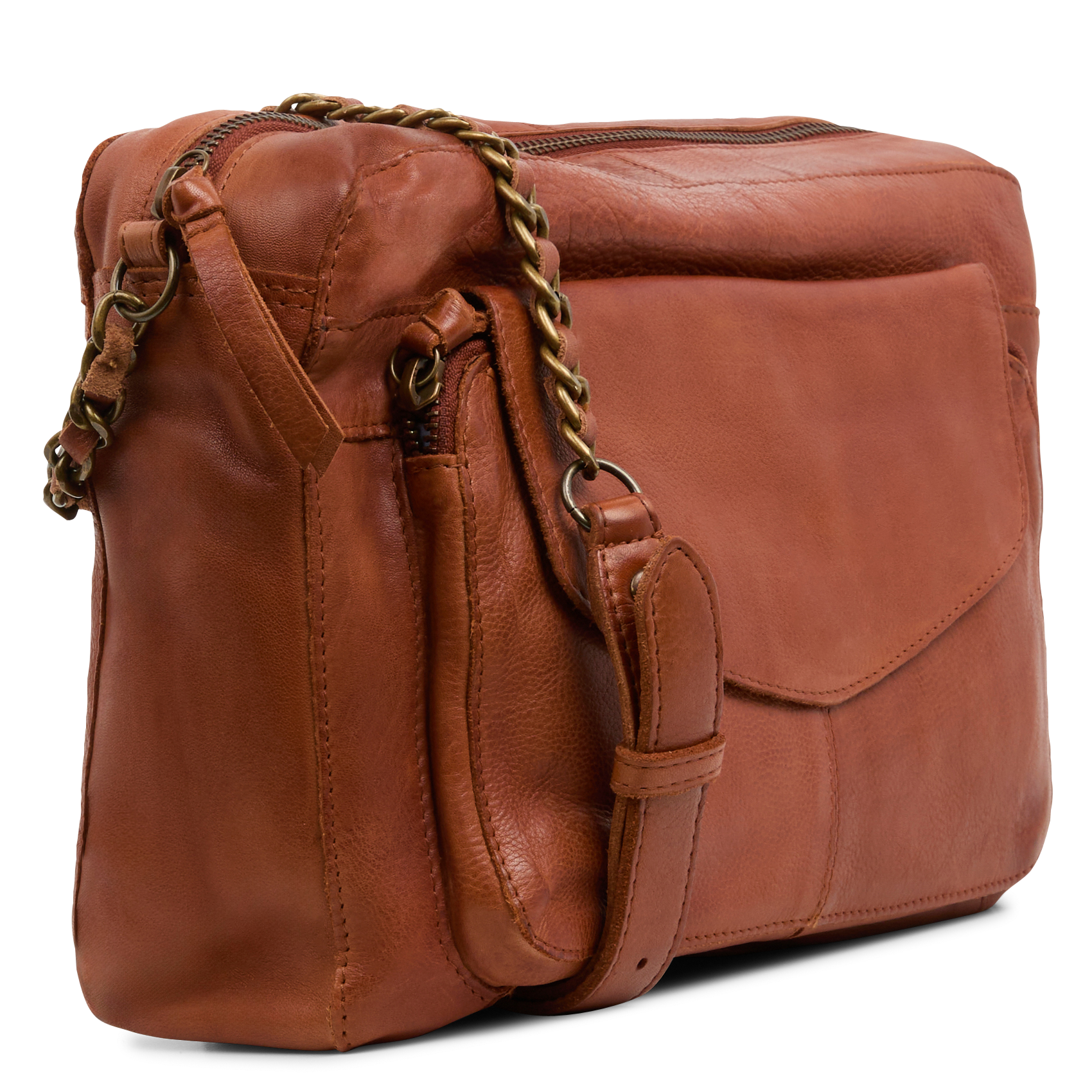 Sac bandoulière en cuir brillant | Marron