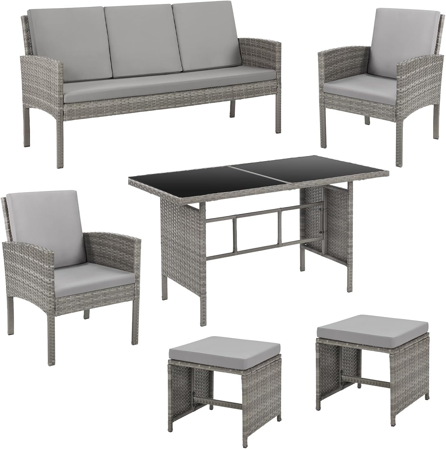 SVITA Denver Polyrattan Gartenmöbel Set Essgruppe Lounge Esstisch Grau