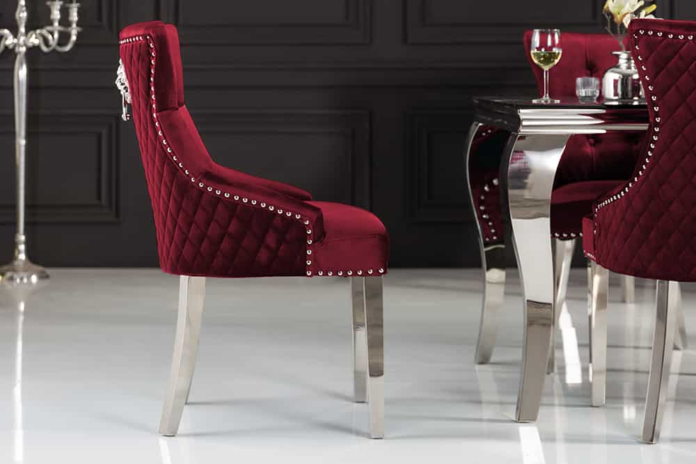 Barock Stuhl CASTLE DELUXE rot Samt Löwenkopf Chesterfield Design Esszimmerstuhl Nieten