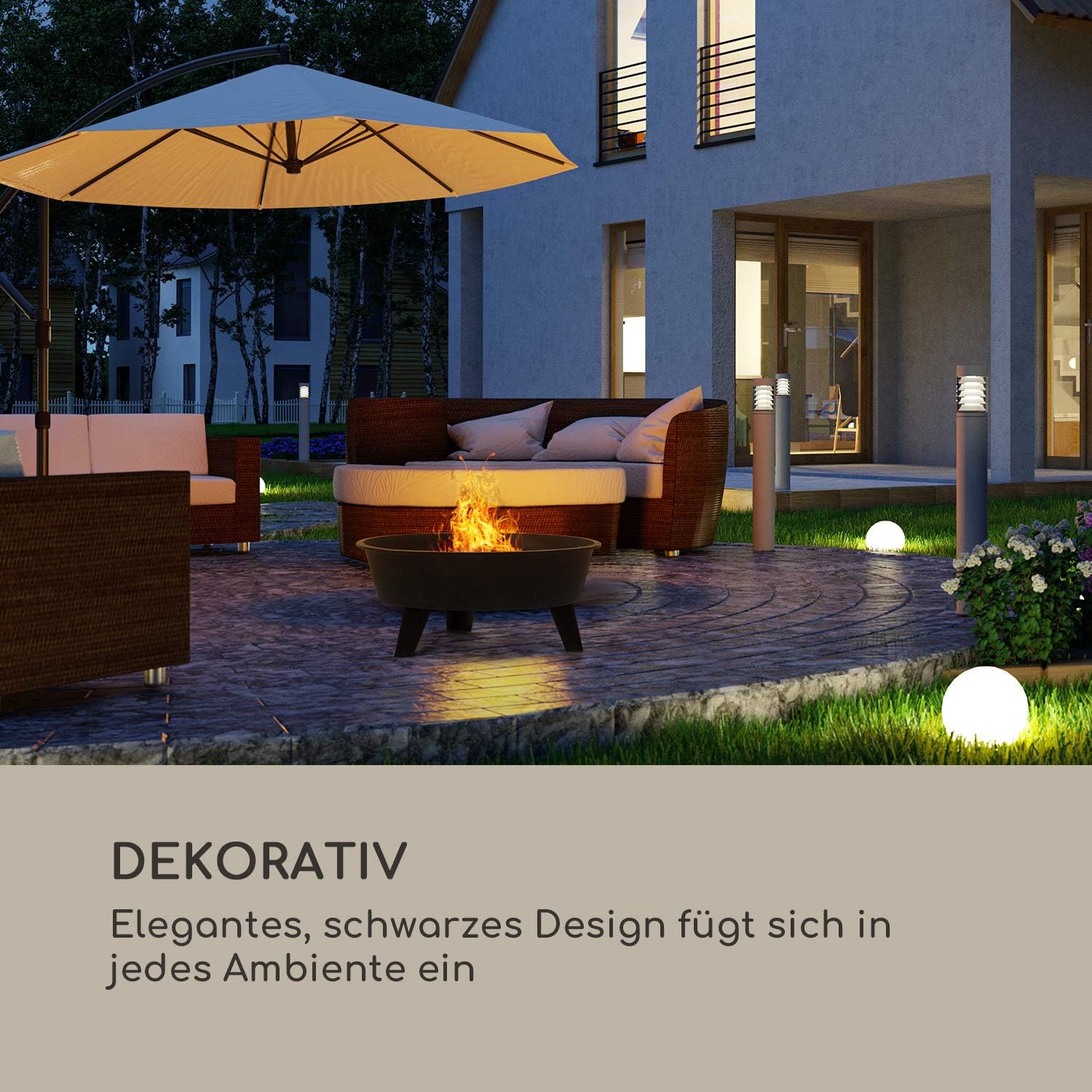 Blumfeldt 2-in-1 Feuerschale - Feuerschale für den Garten mit Edelstahl-Grillrost, Feuerschalen FireView Concept, Funkenschutz, Trageringe, Schürhaken & Grillrost, Stil: Nolana, schwarz