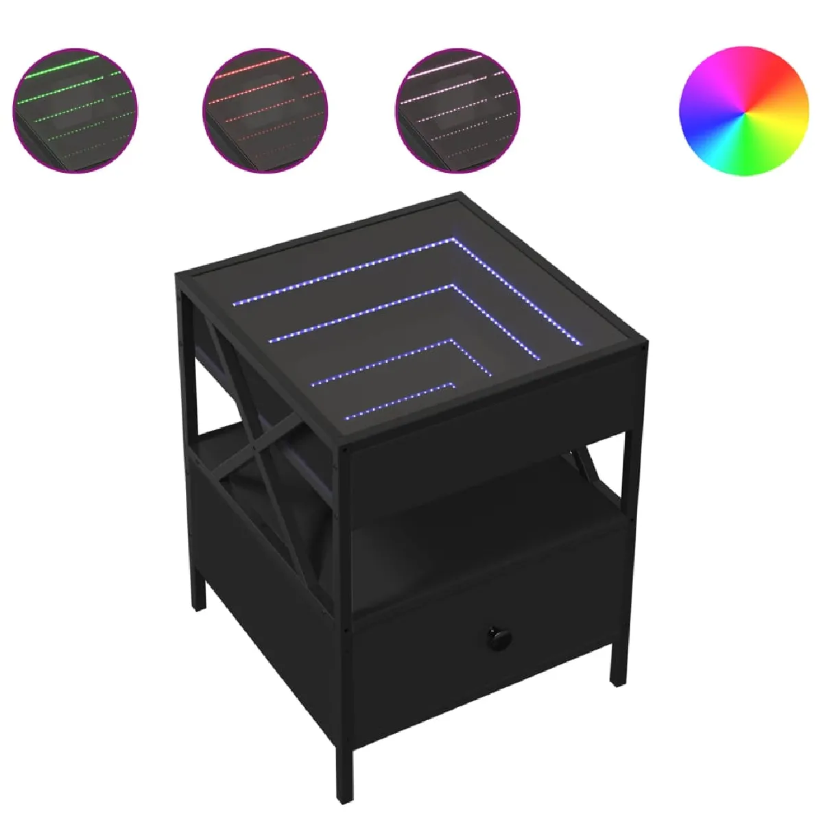 VIDAXL Table de Chevet avec LED - Noir 40x40x51 cm