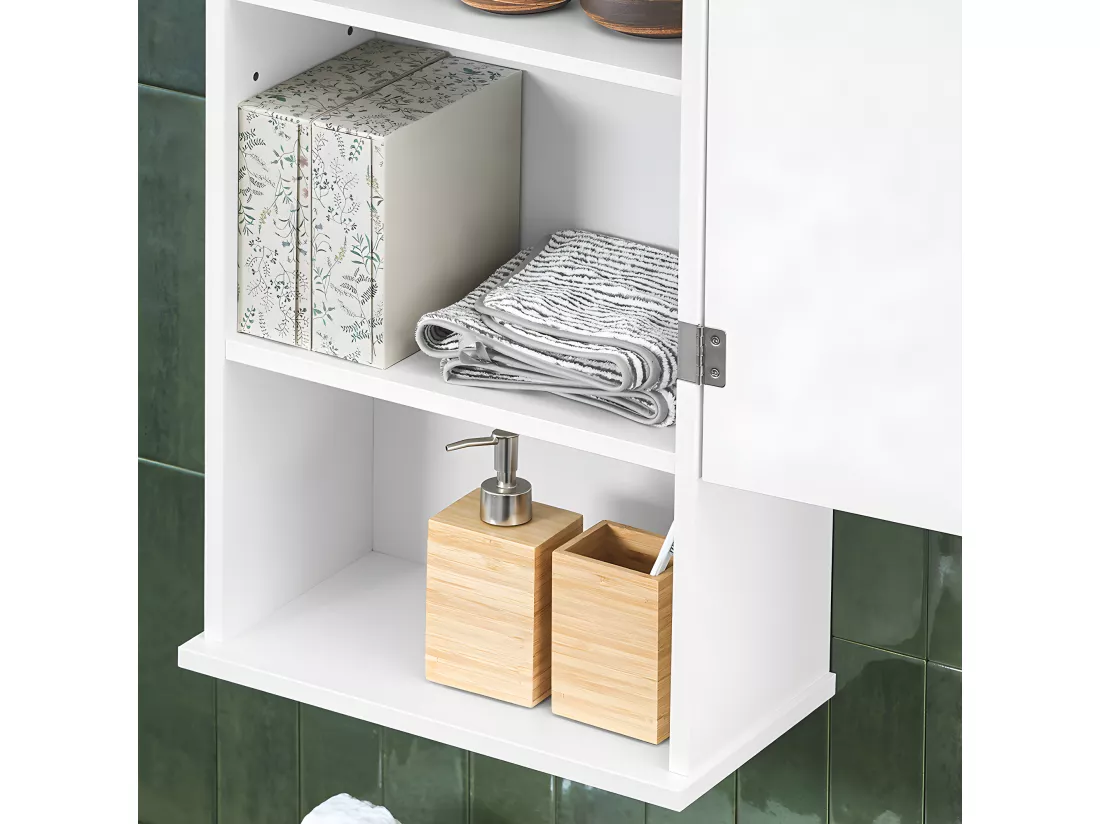 SoBuy BZR25-W Meuble Haut Armoire Suspendue de Toilettes Placard Mural avec Porte pour Salle de Bain Armoire à Pharmacie avec étagères