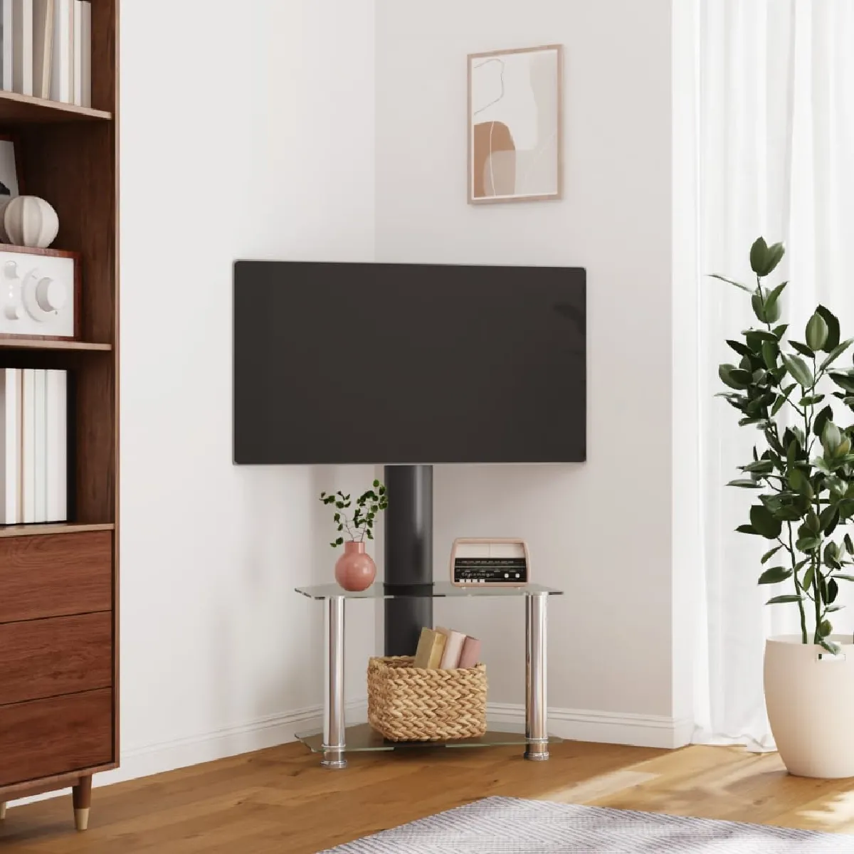 vidaXL Meuble TV d'angle Noir/Argenté