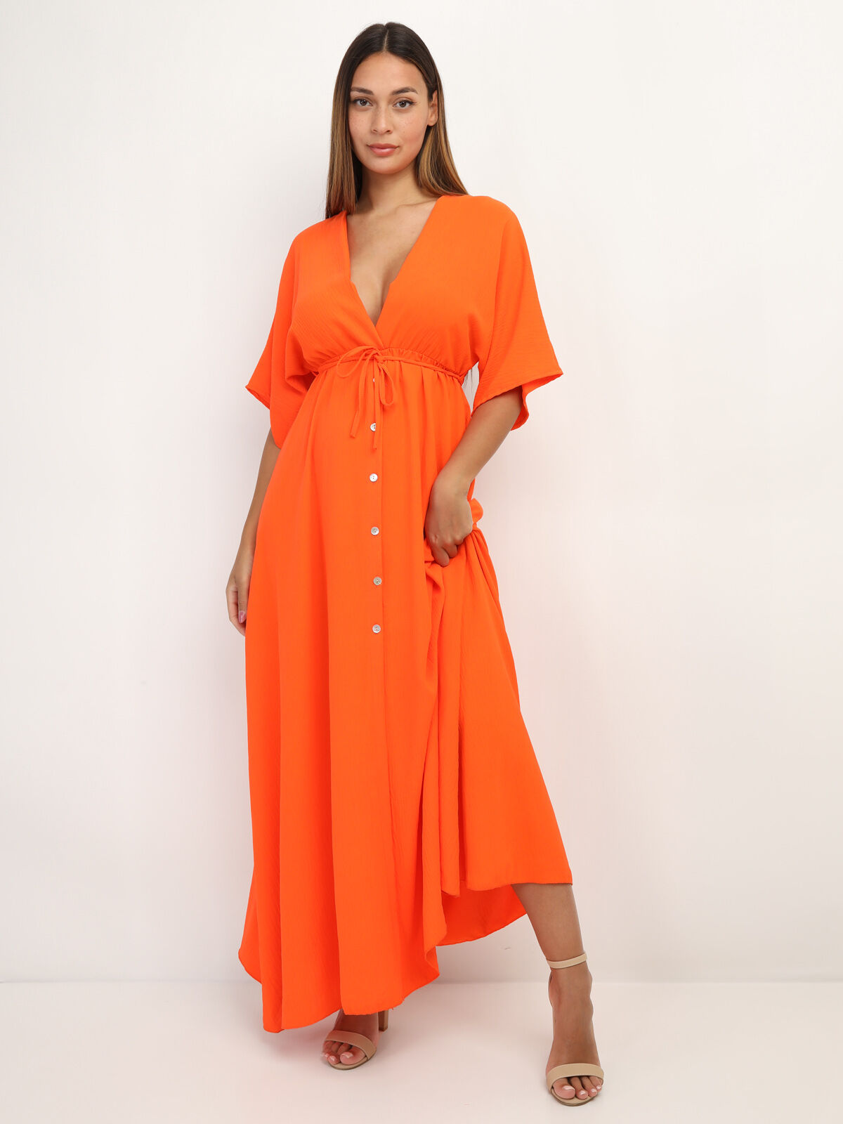 Robe longue boutonnée à fente- orange