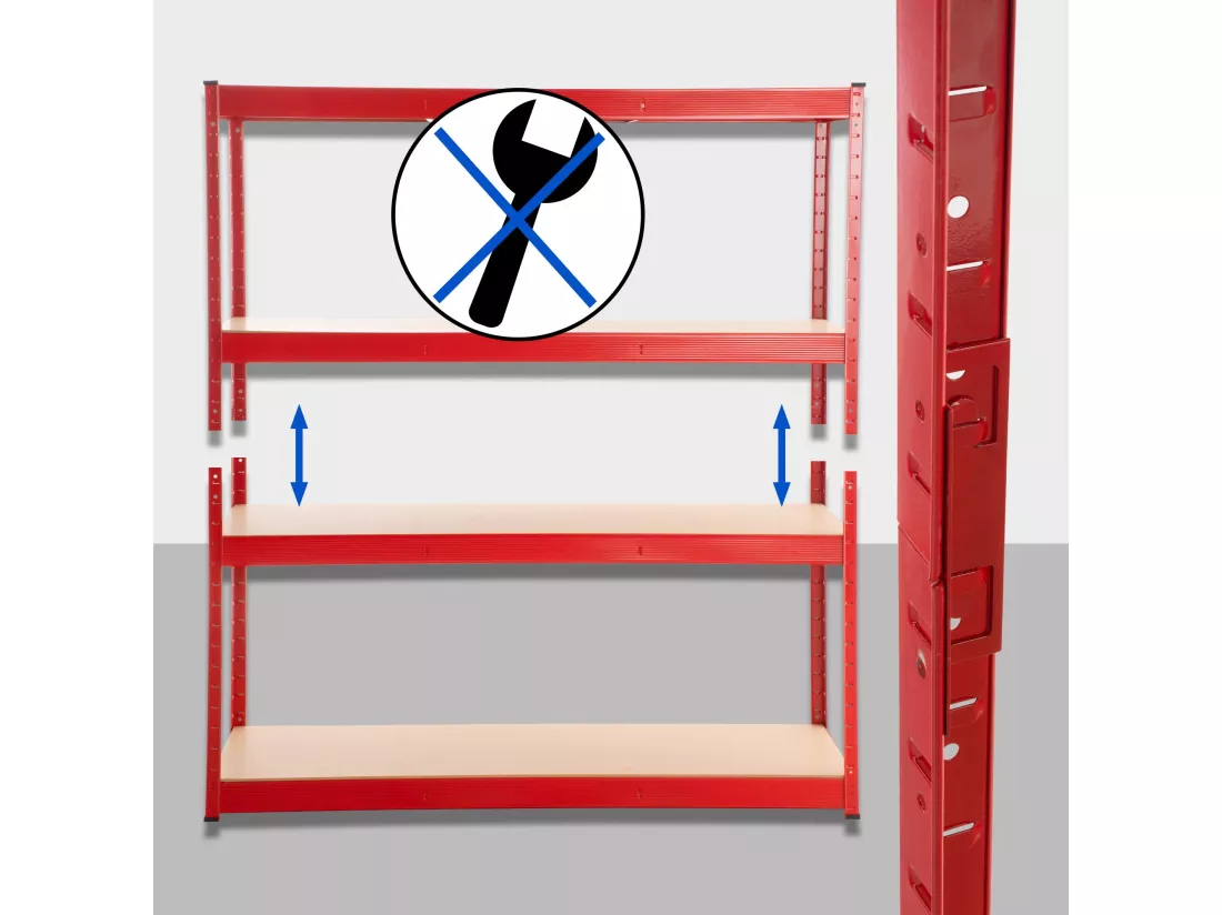 Étagère enfichable - Métal - 160 x 60 x 180cm - Rouge -
