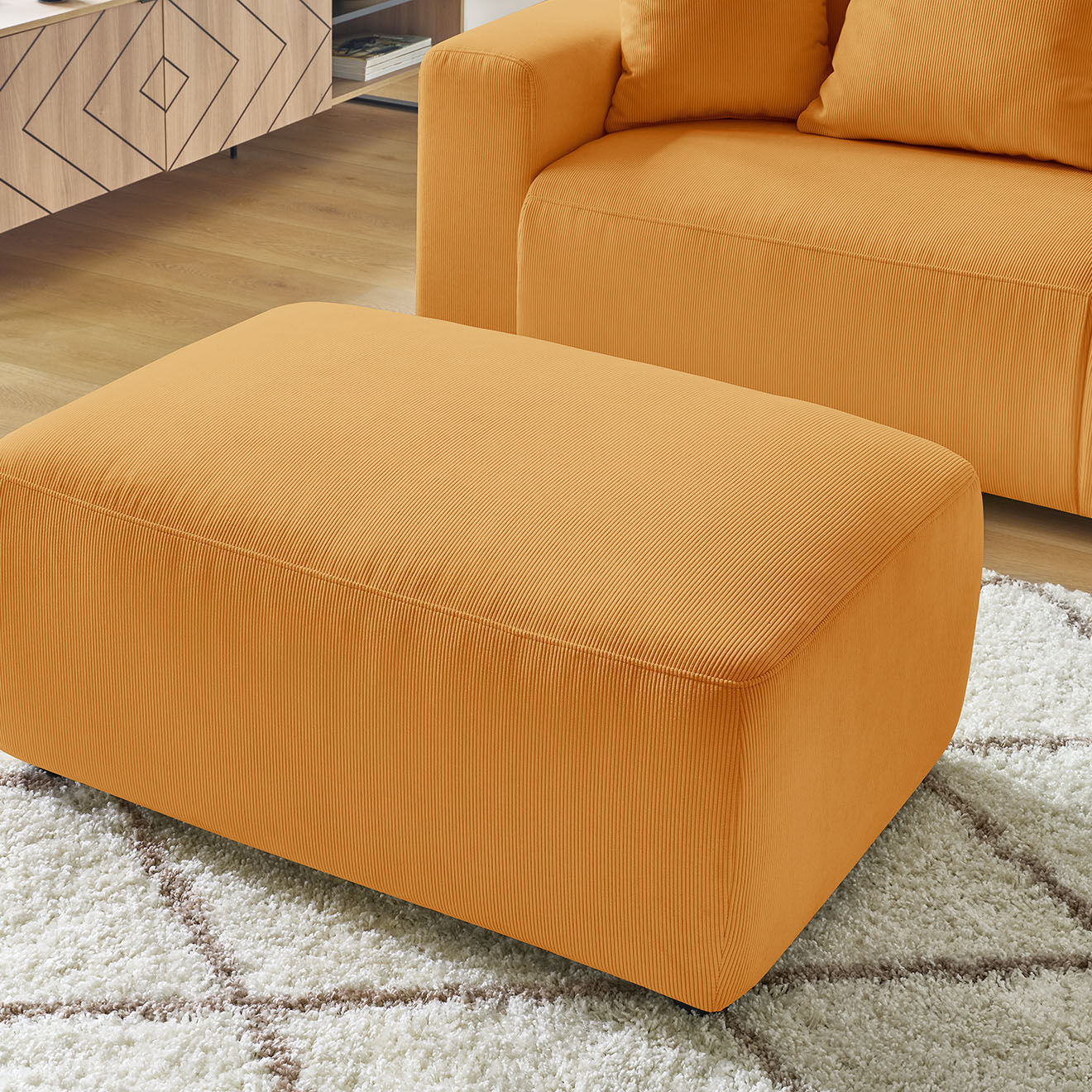 Bobochic Pouf en Velours côtelé Nihad Envy jaune - 100x70x44 cm