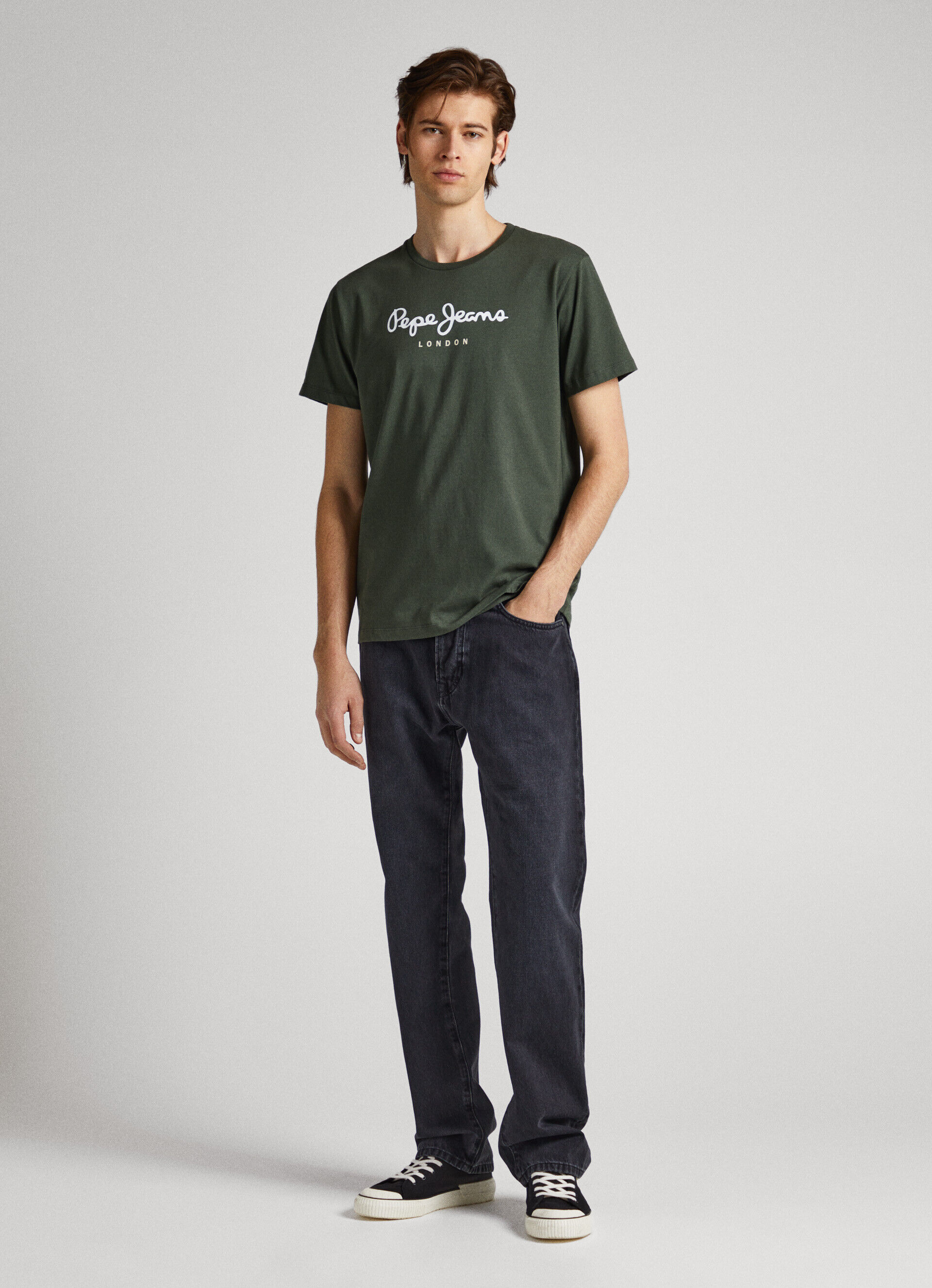 Camiseta de algodão com logotipo estampado - verde-oliva