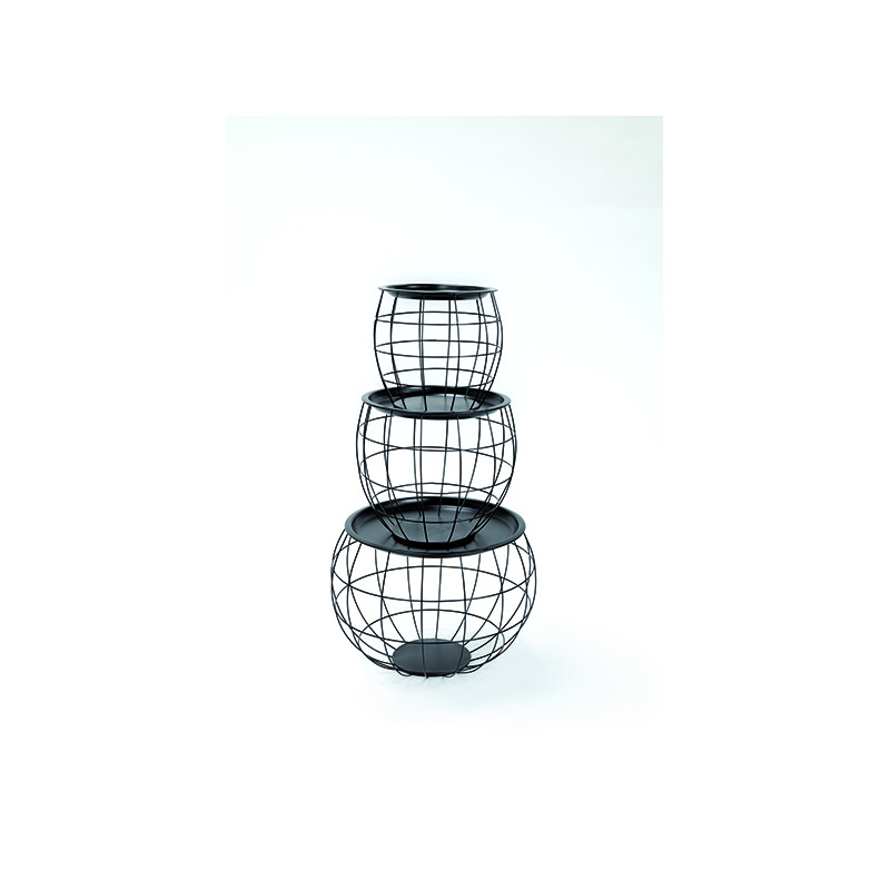 Tables basses gigogne rondes,table d'appoint avec rangement intégrés métal noir industrielle (lot de 3) s/m/l- meuble de salon