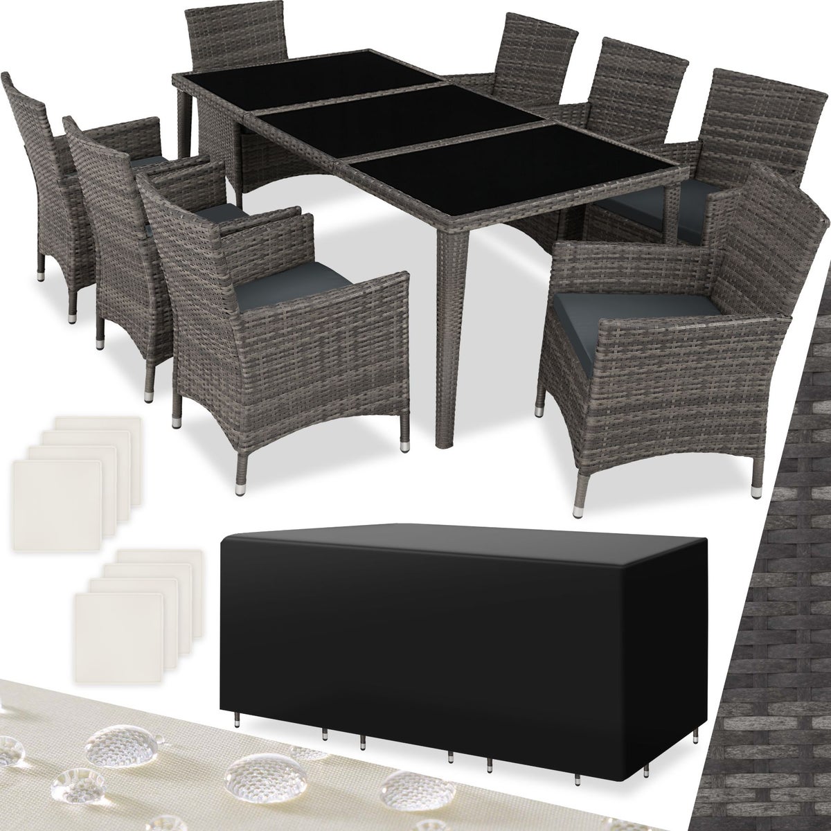 Rotan zitgroep tectake Menorca met aluminium frame, 2 sets hoezen, inclusief beschermhoes