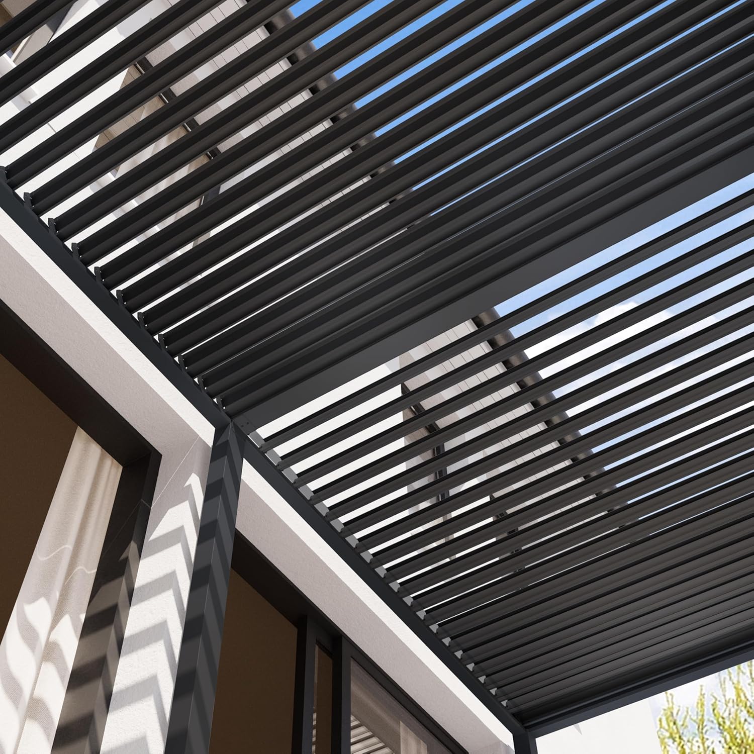 PRIMEYARD Pergola 3x6 m Aluminium-Pfosten mit Lamellendach aus Stahl anthrazitfarbene Terrassenüberdachung