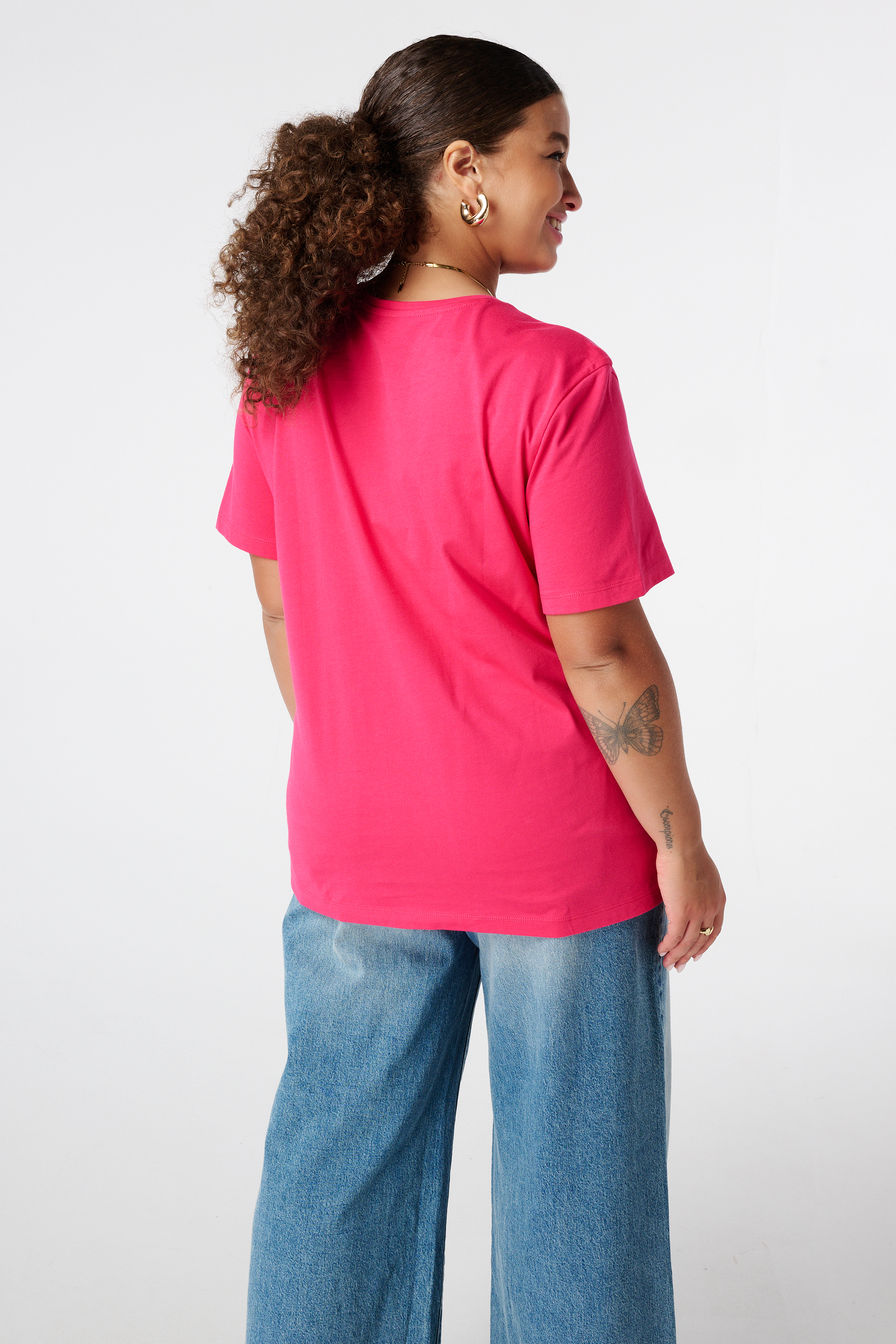 T-shirt met geborduurde opdruk Fuchsia