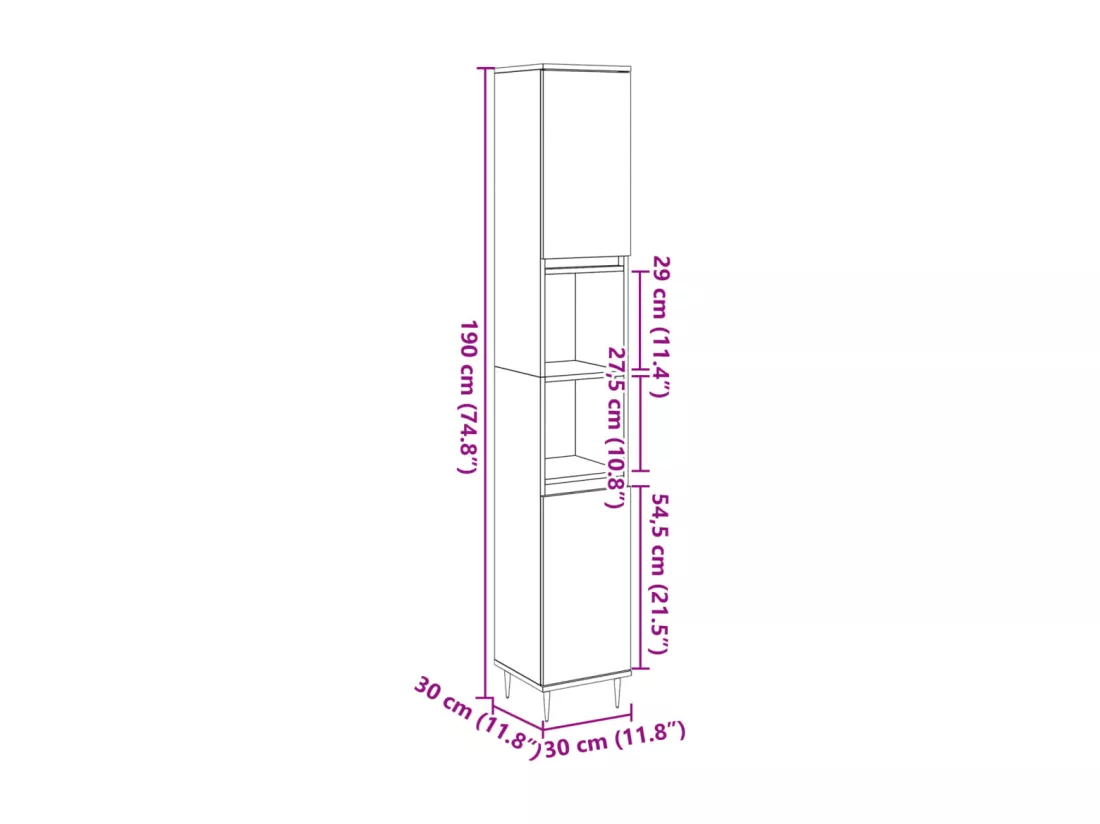 Armoire de salle de bain vieux bois 30x30x190cm bois ingénierie