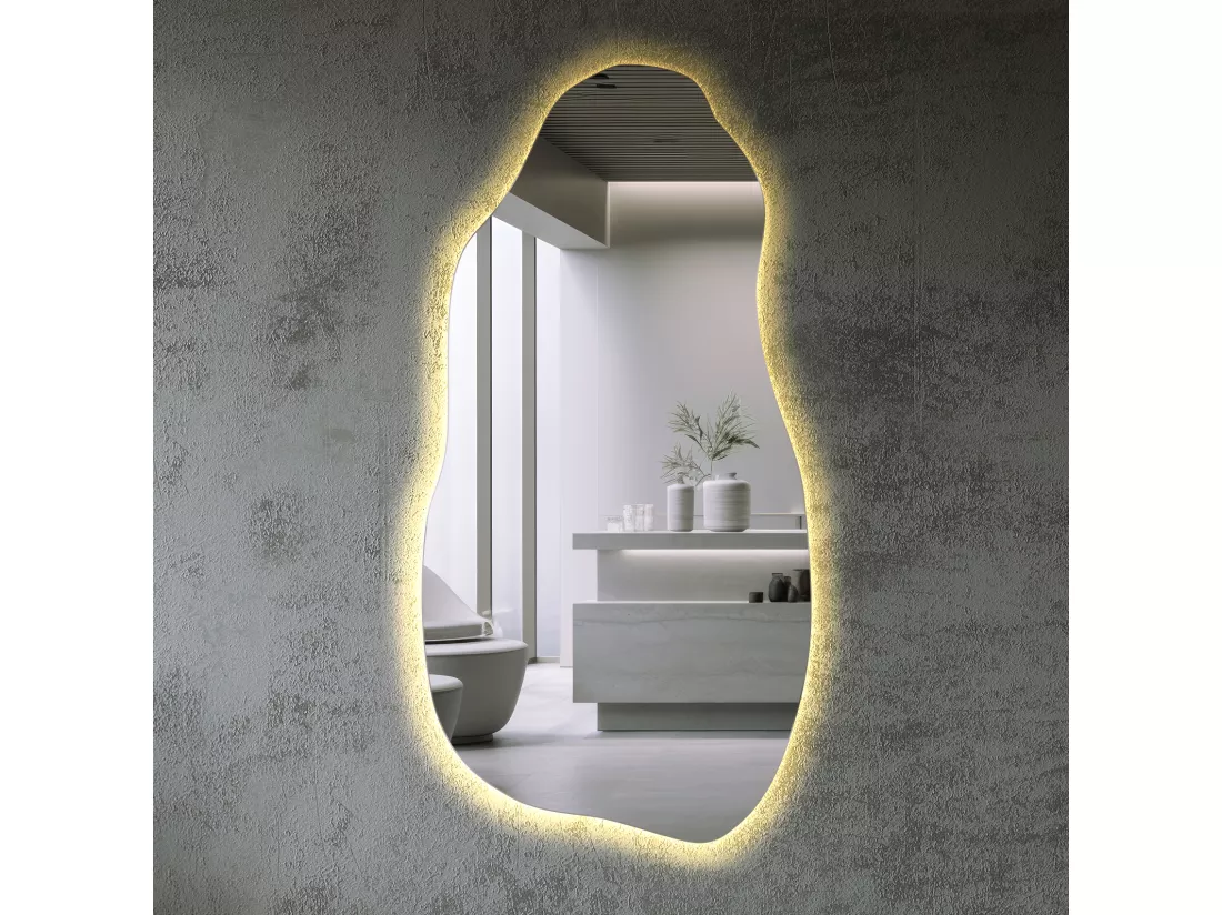 Miroir Lumineux LED Forme Moderne Décoration de Salle de Bain et Salon 50 cm x 100 cm - lumière chaude