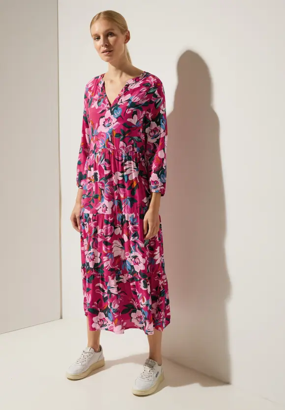 Volantkleid mit Print - berry rose