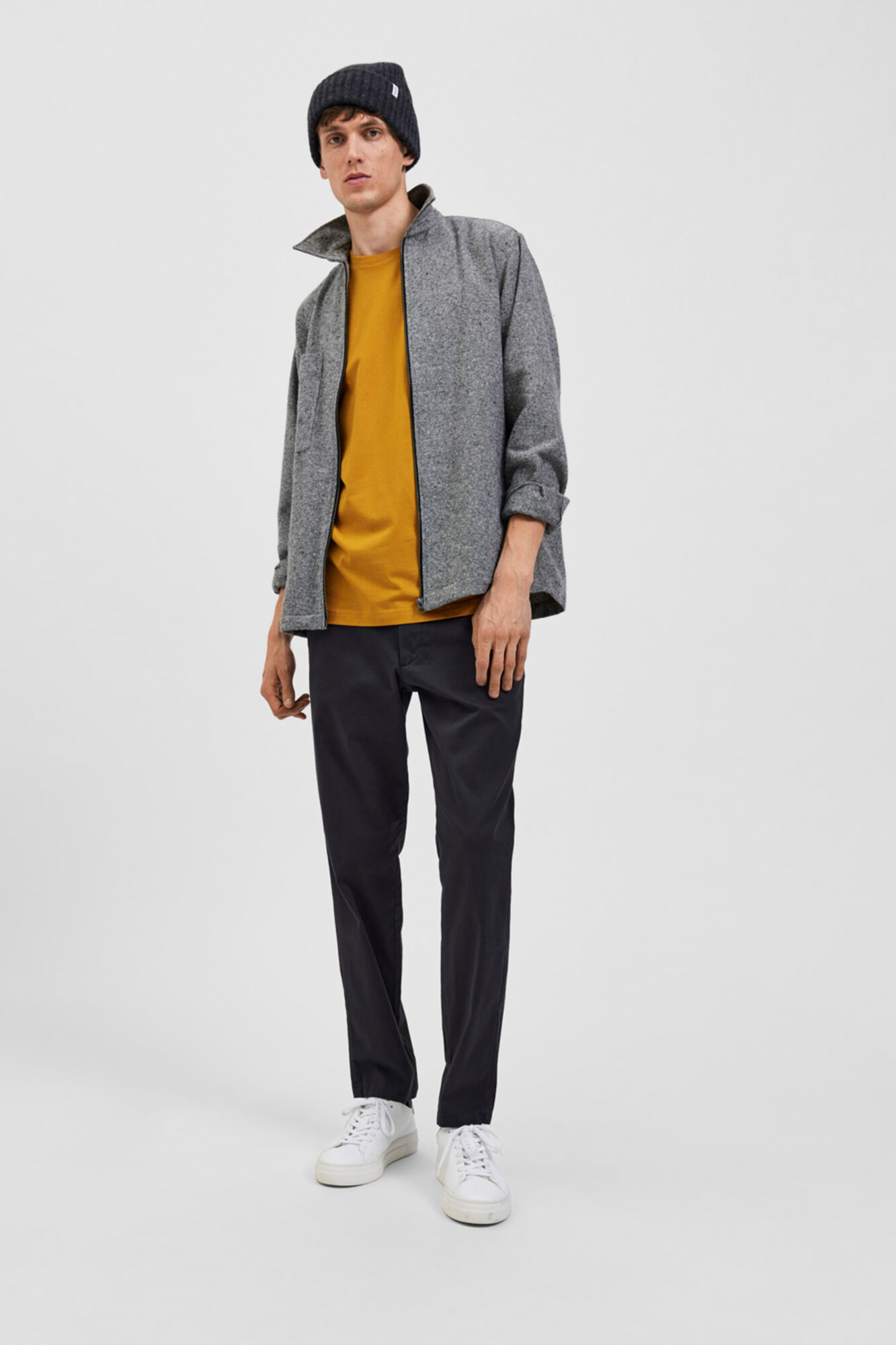 Calça chino comprida slim fit - cinza