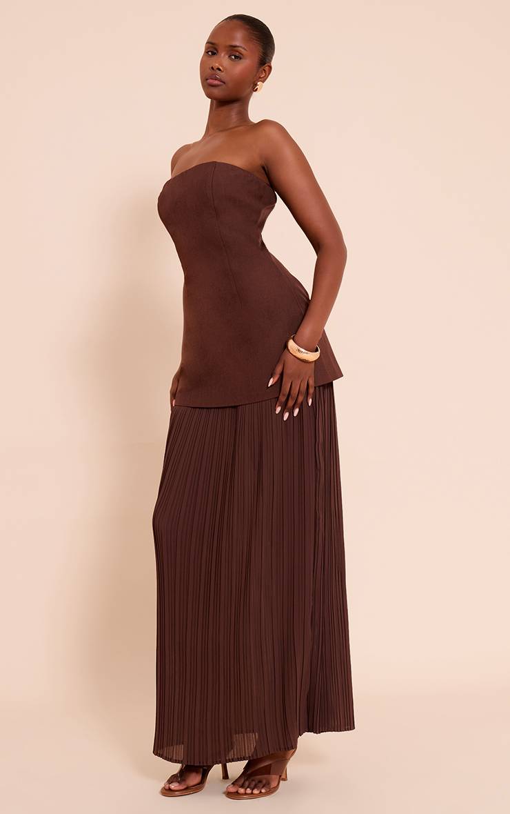 Chocolat Robe Maxi Bandeau À Jupe Plissée En Mousseline Avec Panneaux