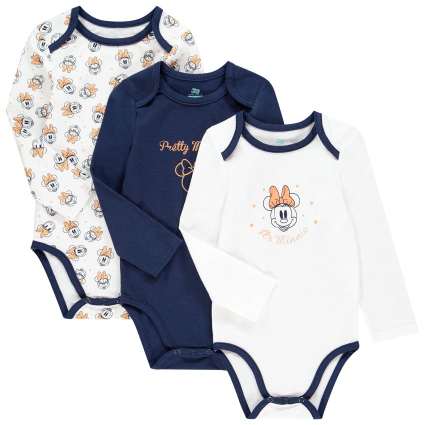 Lot de 3 bodies en coton bio motif Minnie Disney - Ecru