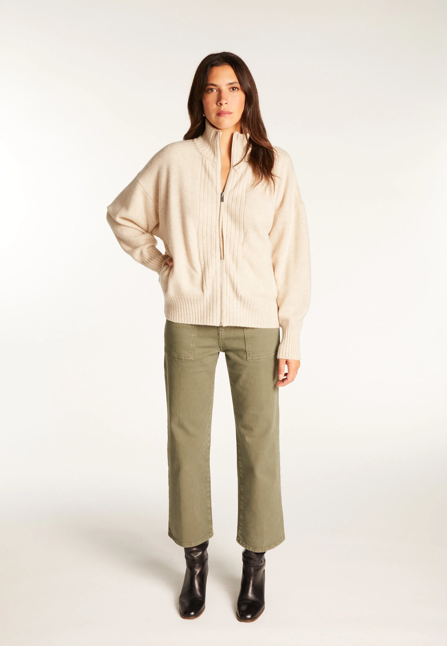 AGNES DUO - Gilet zippé en cachemire | Beige
