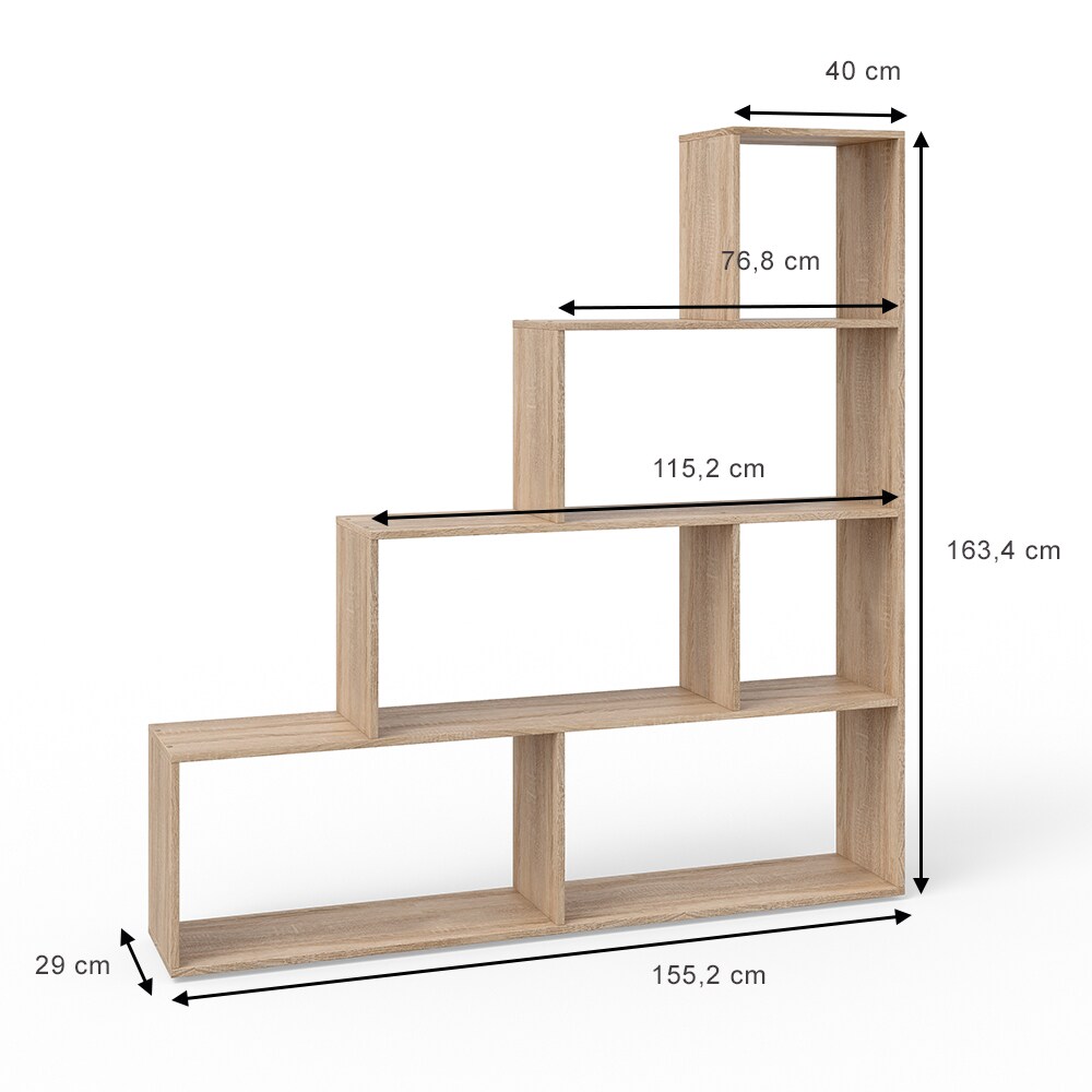 Vicco Treppenregal ASYM Raumteiler sonoma Bücherregal Standregal Aktenregal Hochregal Aufbewahrung Regal