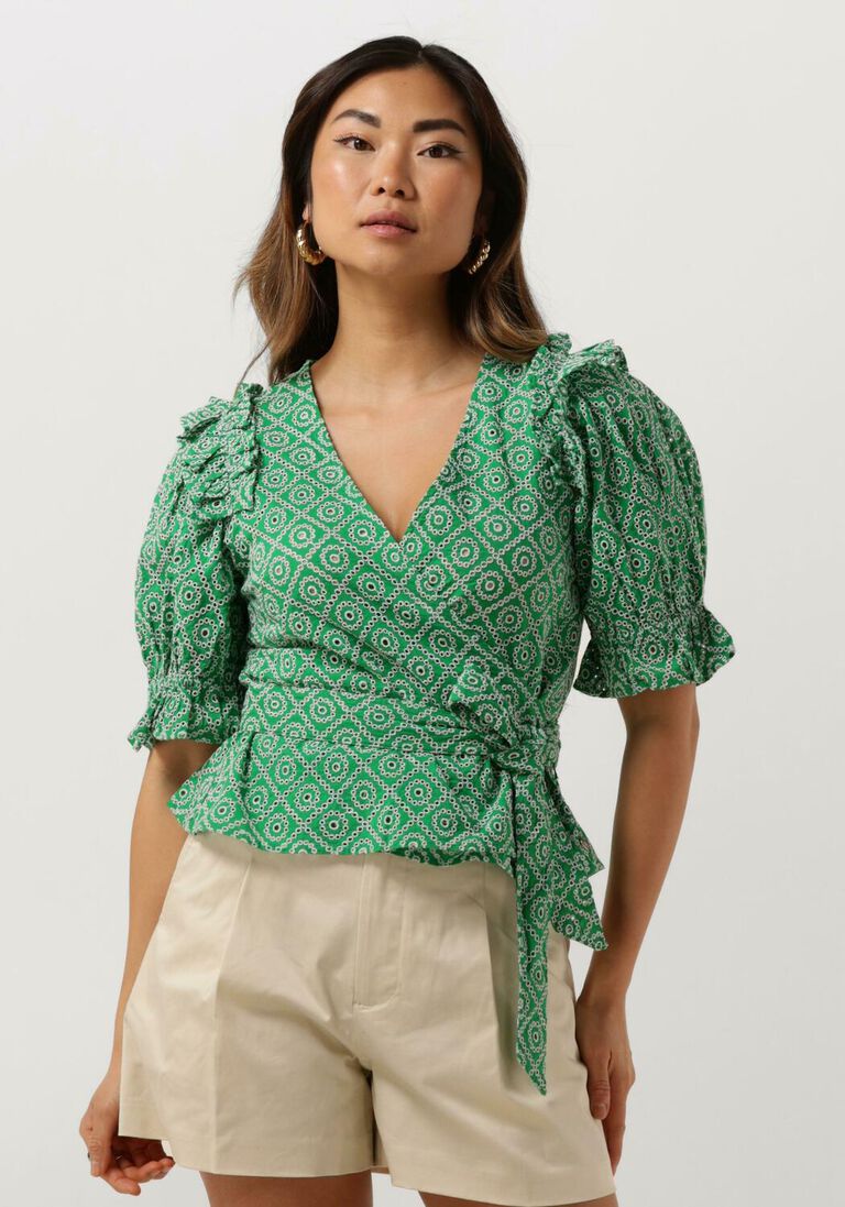 SCOTCH & SODA groene scotch & soda top wrap top with broderie anglaise
