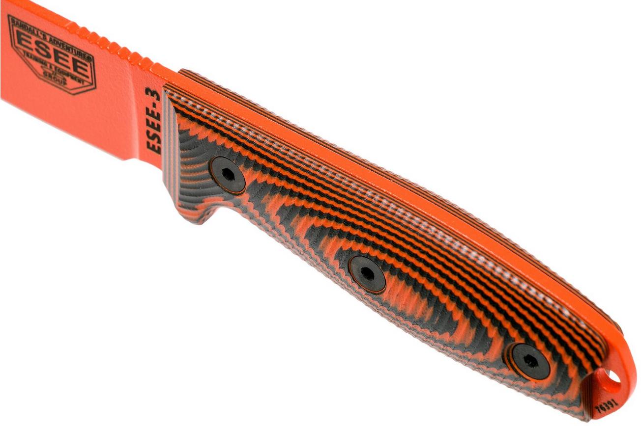 ESEE Model 3 Orange Blade 3D Orange-Black G10 survivalmes 3PMOR-006 zwarte schede   riemclip