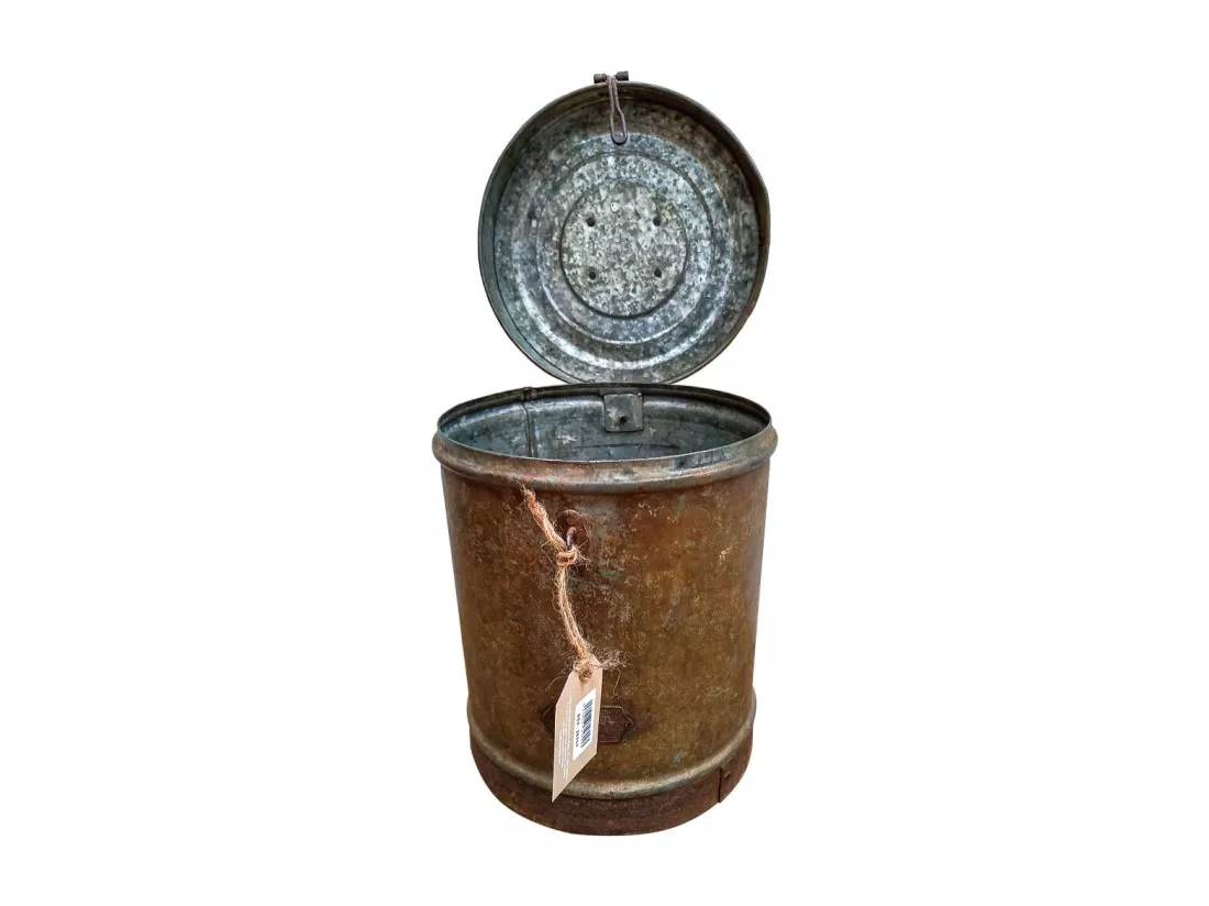 Bidon en métal marron 23x23x20h