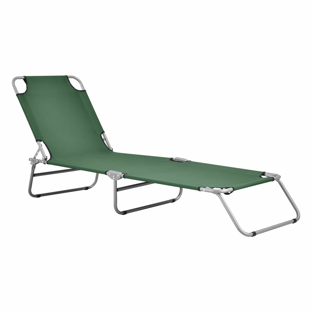 Transat inclinable acier polyester argenté mat vert foncé
