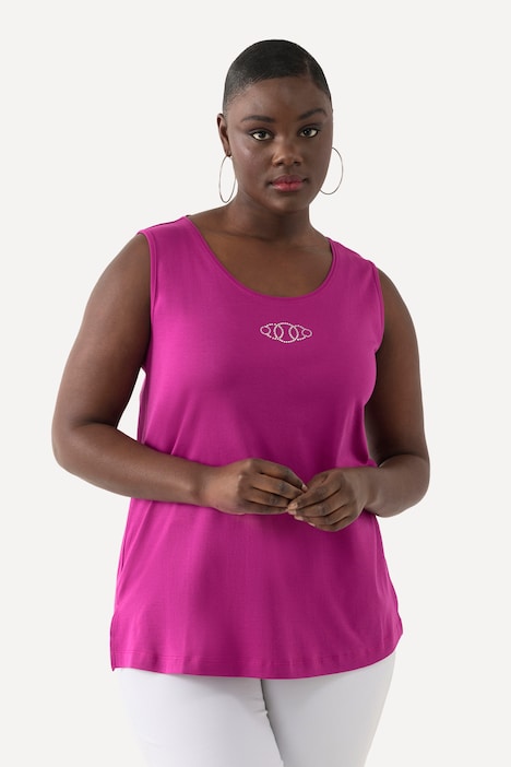 Top, Pima Cotton, Slim, Rundhals, Ziersteinchen, ärmellos