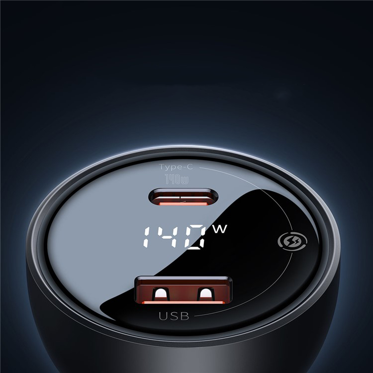 (140W) USB C / USB A Auto KFZ Ladegerät Netzteil PD 3.1 mit Display   USB C Ladekabel - Schwarz