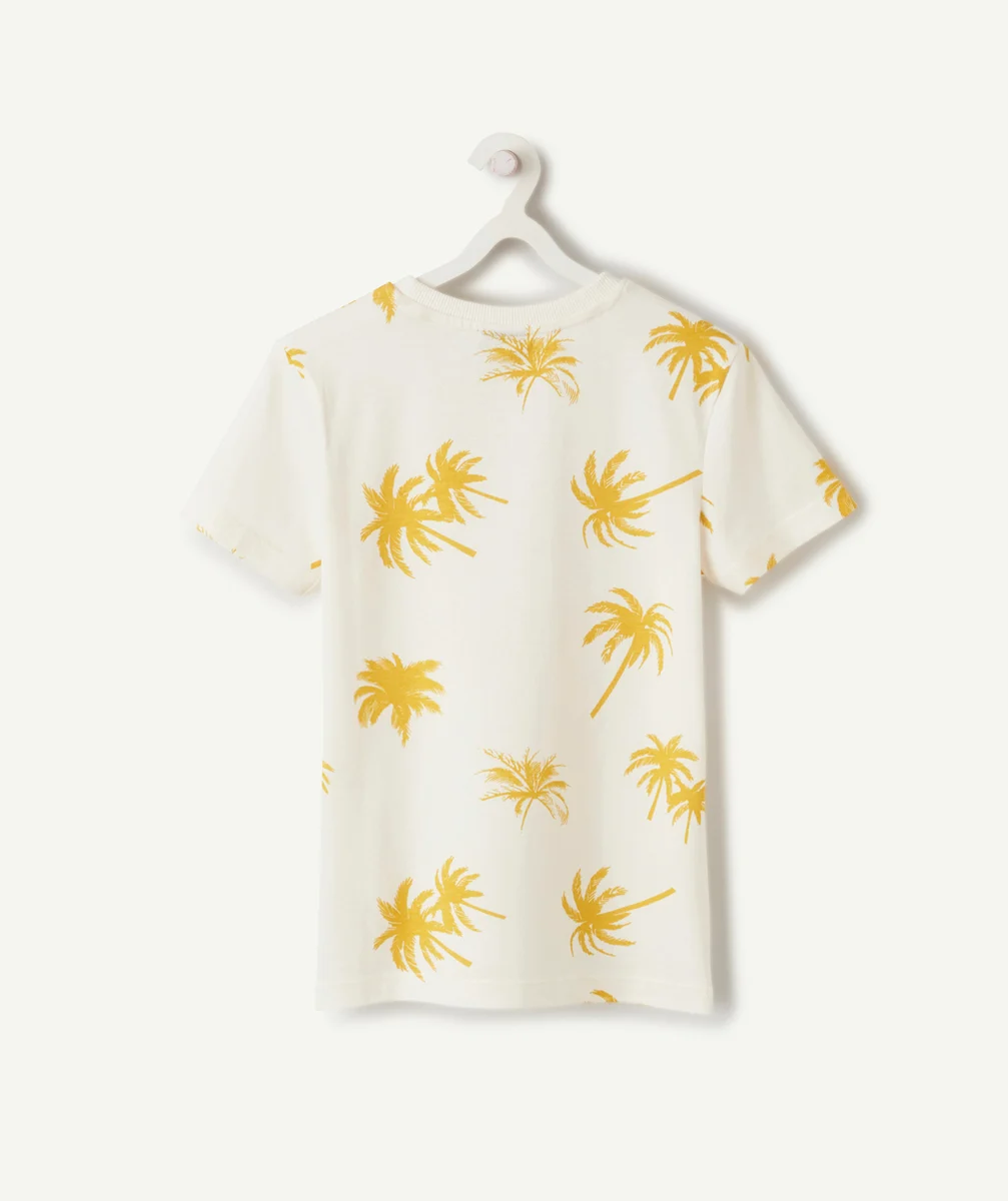t-shirt manches courtes garçon en coton bio écru thème palmiers