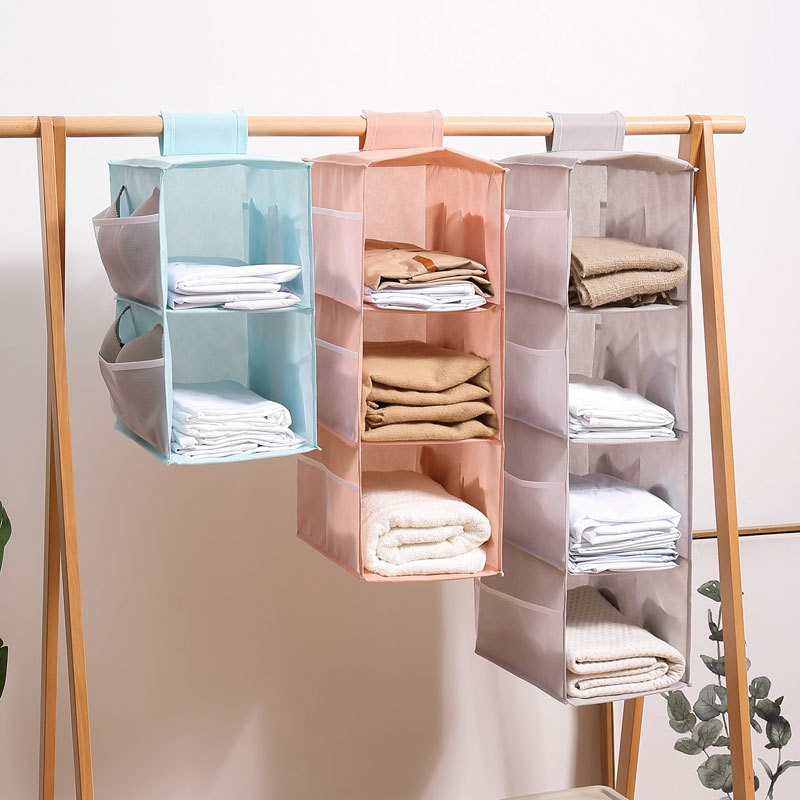 (75x30cm) Kleiderschrank Aufbewahrungs Hänge Fächer Organizer Tasche - Grau